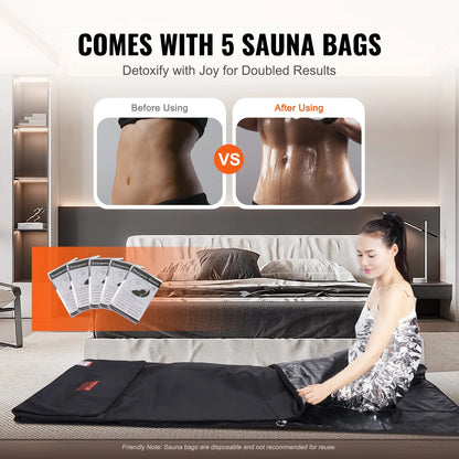 VEVOR Sauna Blanket for Detoxification, Portable Far Infrared Sauna for Home, PU Sauna Bag W/ Therapy Stones & Carbon Fiber Heating, 1-6 Level Adjustable Temp 95-185¨H, 1-60 Minutes Timer, 75 X 35In