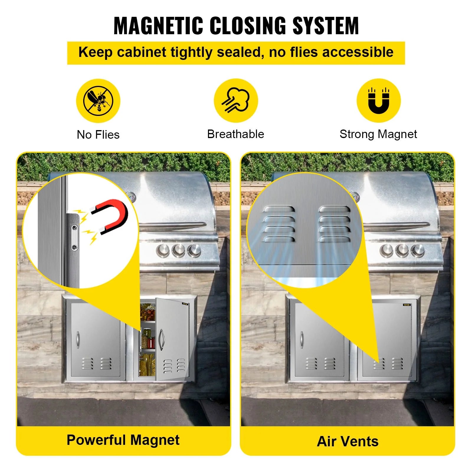 VEVOR Outdoor Kitchen 14W X 20H Inch Wall Construction Stainless Steel Flush Mount for BBQ Island, 14Inch X 20Inch, Single Door with Vents