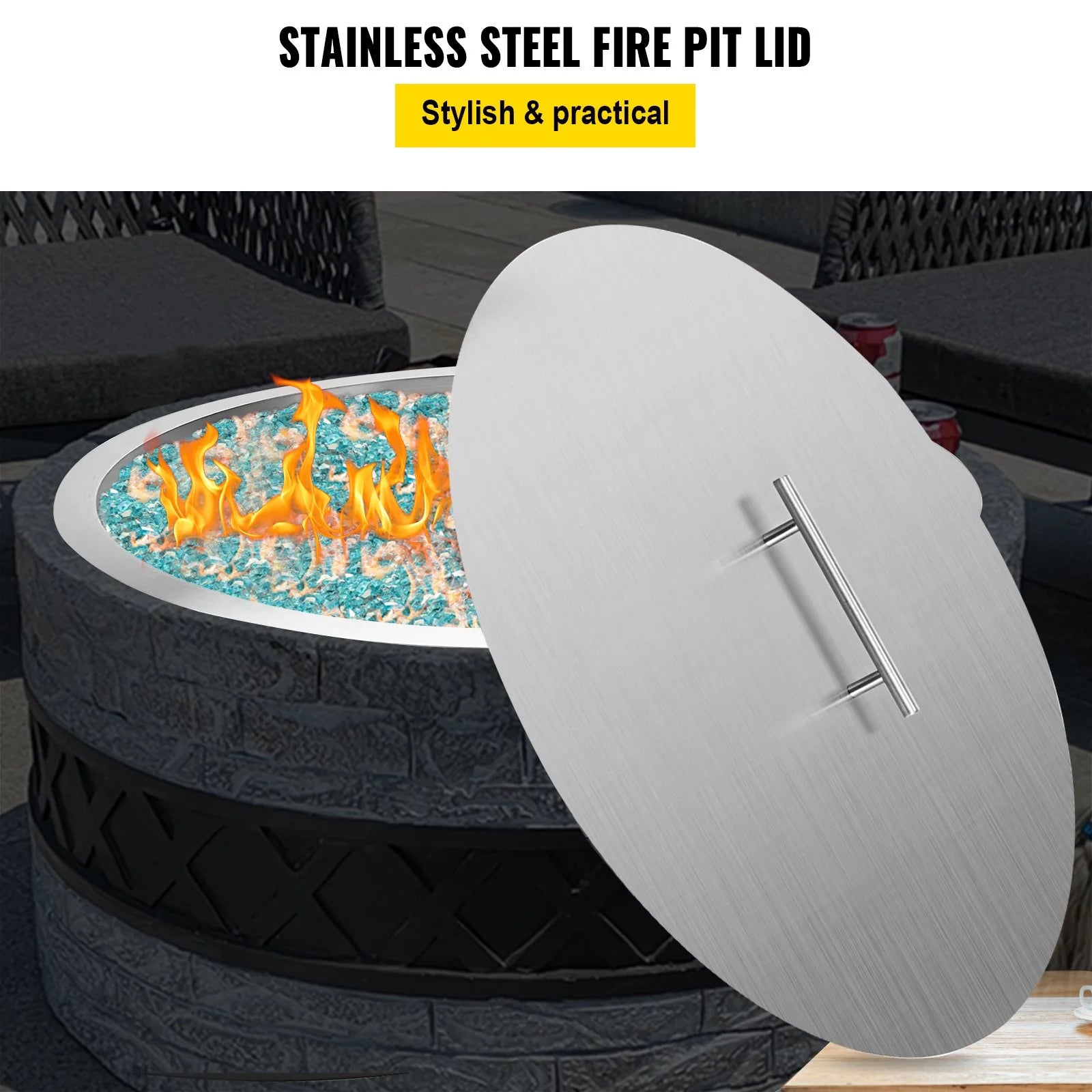 VEVOR Fire Pit Lid round 20 Inch Fire Pit Ring Lid 1.5 Mm Thick 304 Stainless Steel Fire Pit Burner Cover for round Patio Fire Pit