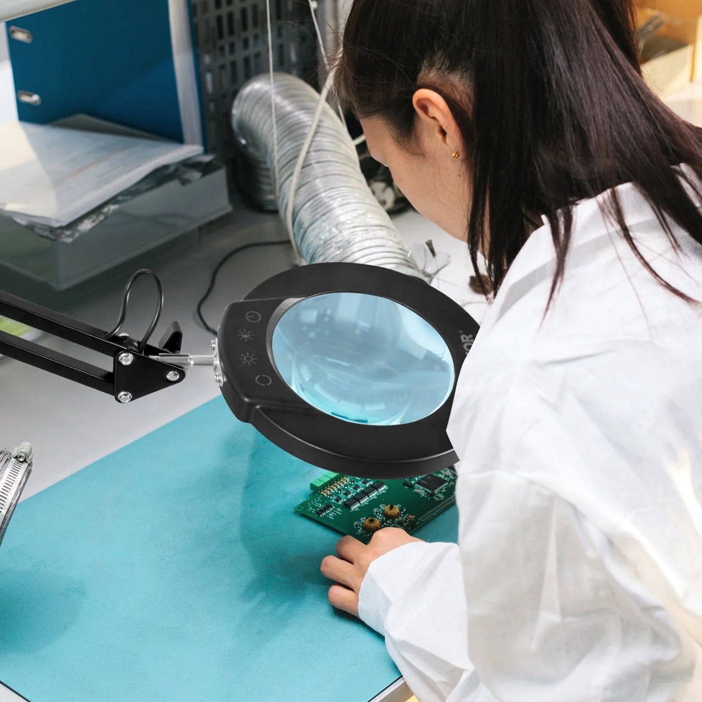 VEVOR Magnifying Glass with Light and Stand, 5X Magnifying Lamp, 4.3 Glass Lens, Base and Clamp 2-In-1 Desk Magnifier with Light, 64 LED Lights 5 Color Modes, for Close Work Reading Repair Crafts