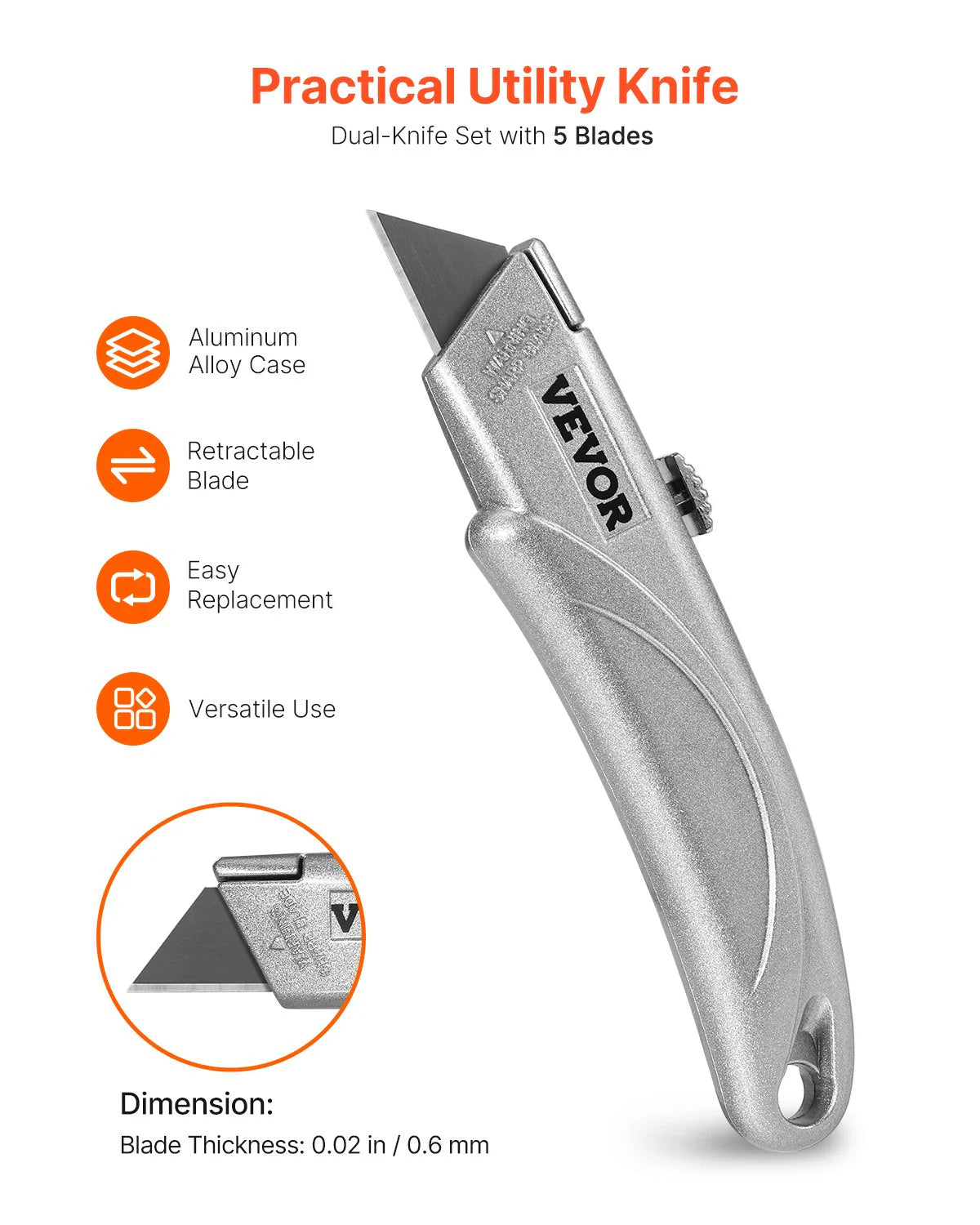 VEVOR Utility Knife Retractable Box Cutter with SK5 Sharp Blades Quick Change