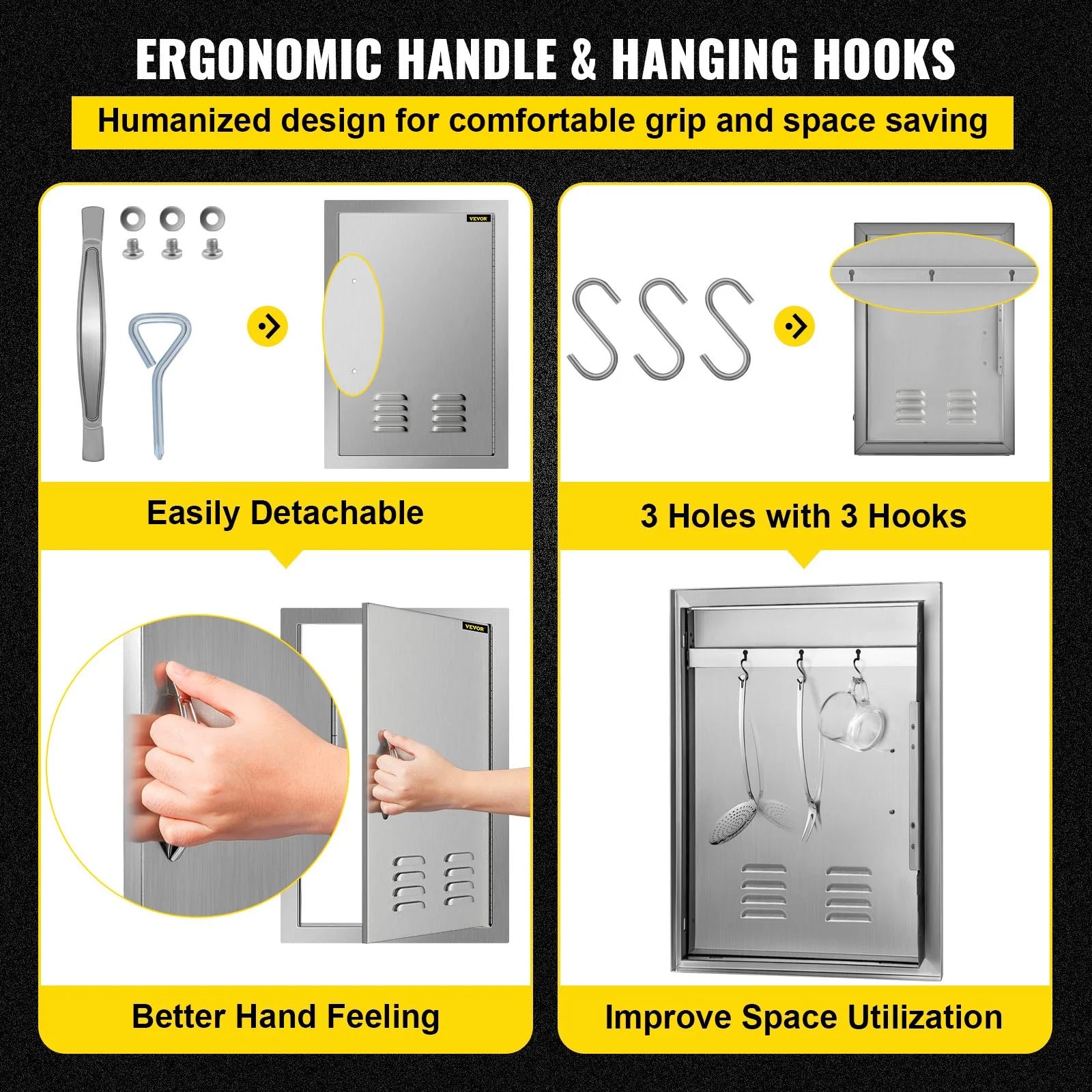 VEVOR Outdoor Kitchen 14W X 20H Inch Wall Construction Stainless Steel Flush Mount for BBQ Island, 14Inch X 20Inch, Single Door with Vents