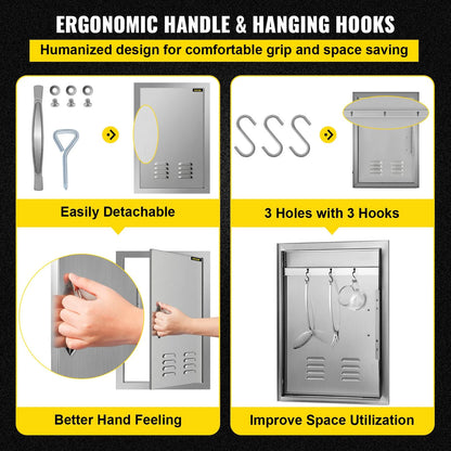 VEVOR Outdoor Kitchen 14W X 20H Inch Wall Construction Stainless Steel Flush Mount for BBQ Island, 14Inch X 20Inch, Single Door with Vents