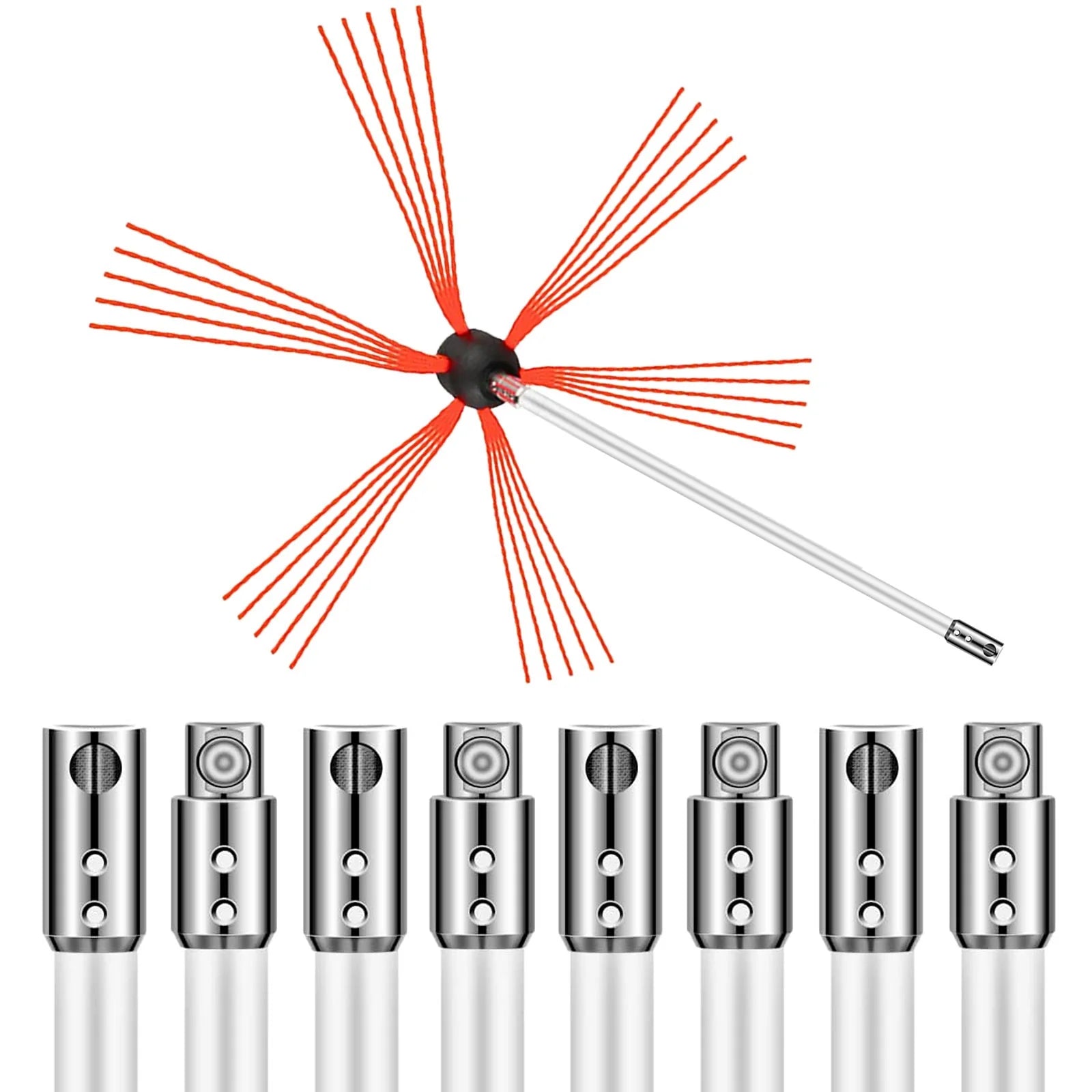 VEVOR Chimney Sweep Kit 30FT Length, Chimney Brush Kit with 9 Nylon Flexible Rods, Rotary Chimney Cleaning Kit Driven by Drill, Chimney Cleaning Tool Kits for Sweeping Fireplace Flue