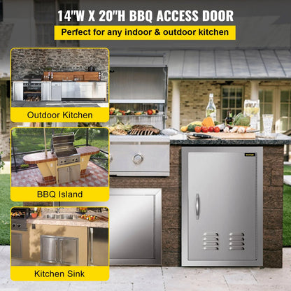 VEVOR Outdoor Kitchen 14W X 20H Inch Wall Construction Stainless Steel Flush Mount for BBQ Island, 14Inch X 20Inch, Single Door with Vents