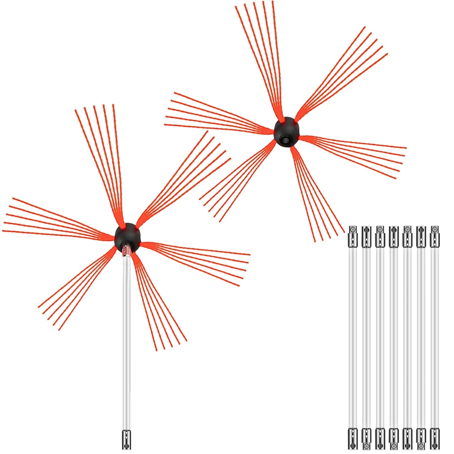 VEVOR Chimney Sweep Kit 26FT Length, Chimney Brush Kit with 8 Nylon Flexible Rods and 2 Brush Head, Rotary Chimney Cleaning Kit Driven by Drill, Chimney Cleaning Tool Kits for Sweeping Fireplace