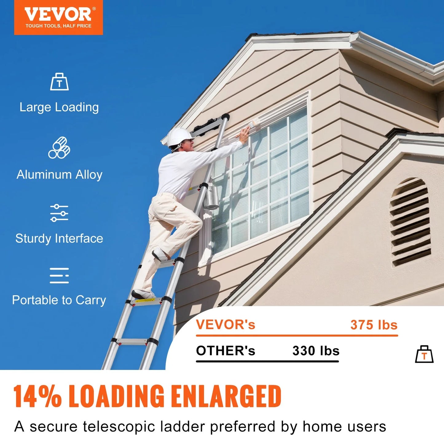 VEVOR Telescoping Ladder Aluminum Extension Step 12.5 Ft Multi-Purpose Portable