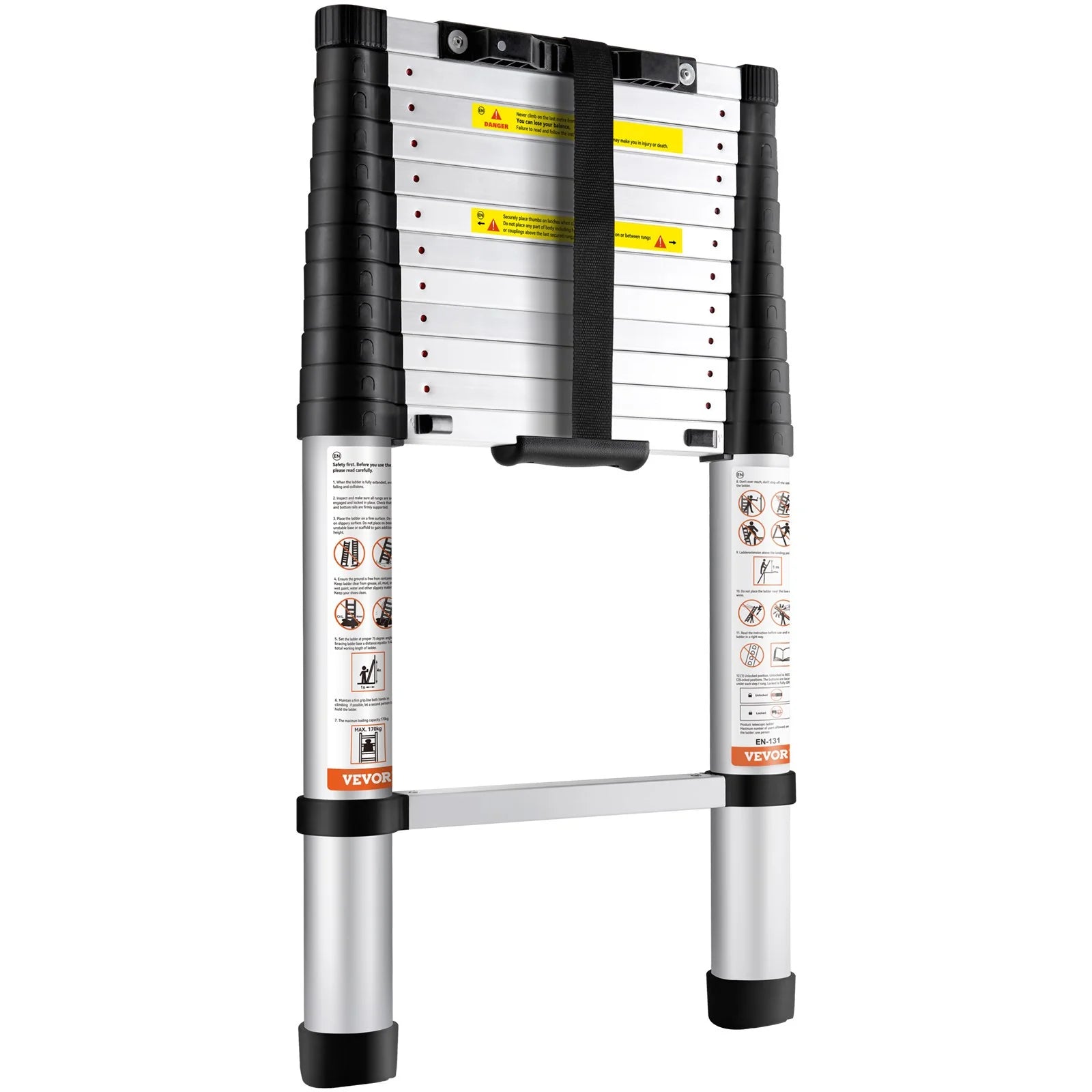 VEVOR Telescoping Ladder Aluminum Extension Step 12.5 Ft Multi-Purpose Portable