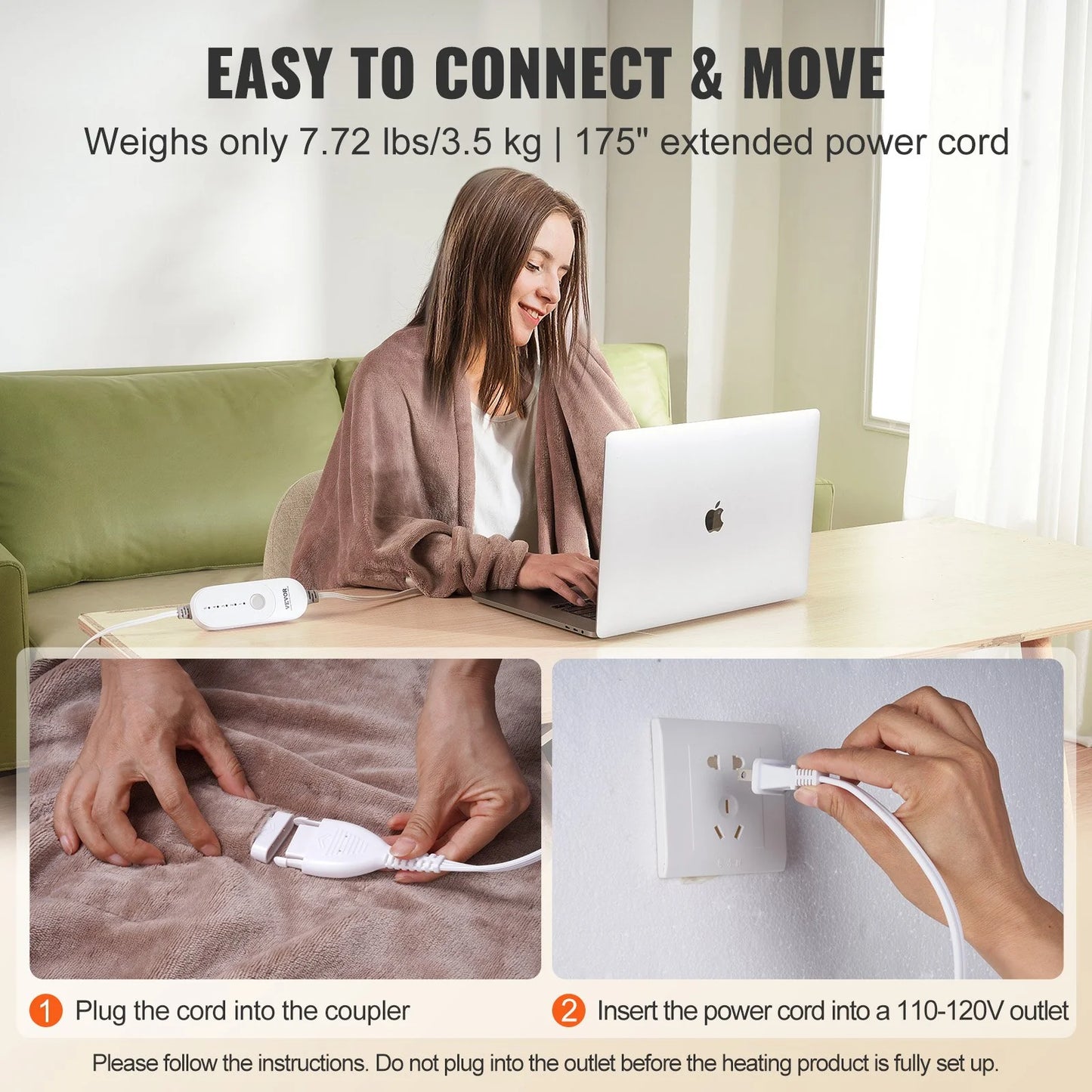 VEVOR Heated Blanket Electric Throw, 84 X 90 Queen Size, Soft Flannel Heating Blanket with 10 Hours Timer Auto-Off & 5 Heating Levels, Dual Control, Machine Washable, ETL & FCC Certification (Beige)