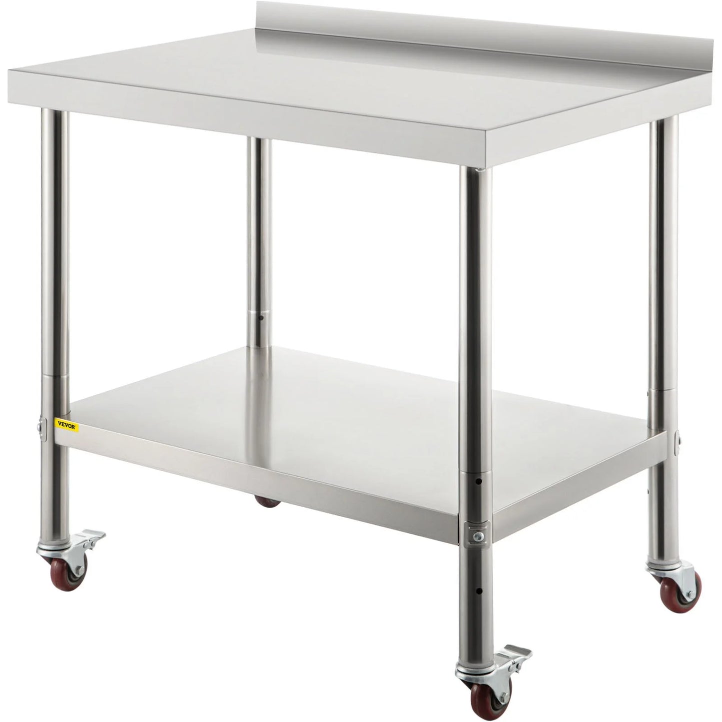 VEVOR Stainless Steel Prep Table, 36 X 24 X 35 Inch, 440Lbs Load Capacity Heavy Duty Metal Worktable with Backsplash Adjustable Undershelf & 4 Casters, Commercial Workstation for Kitchen Restaurant