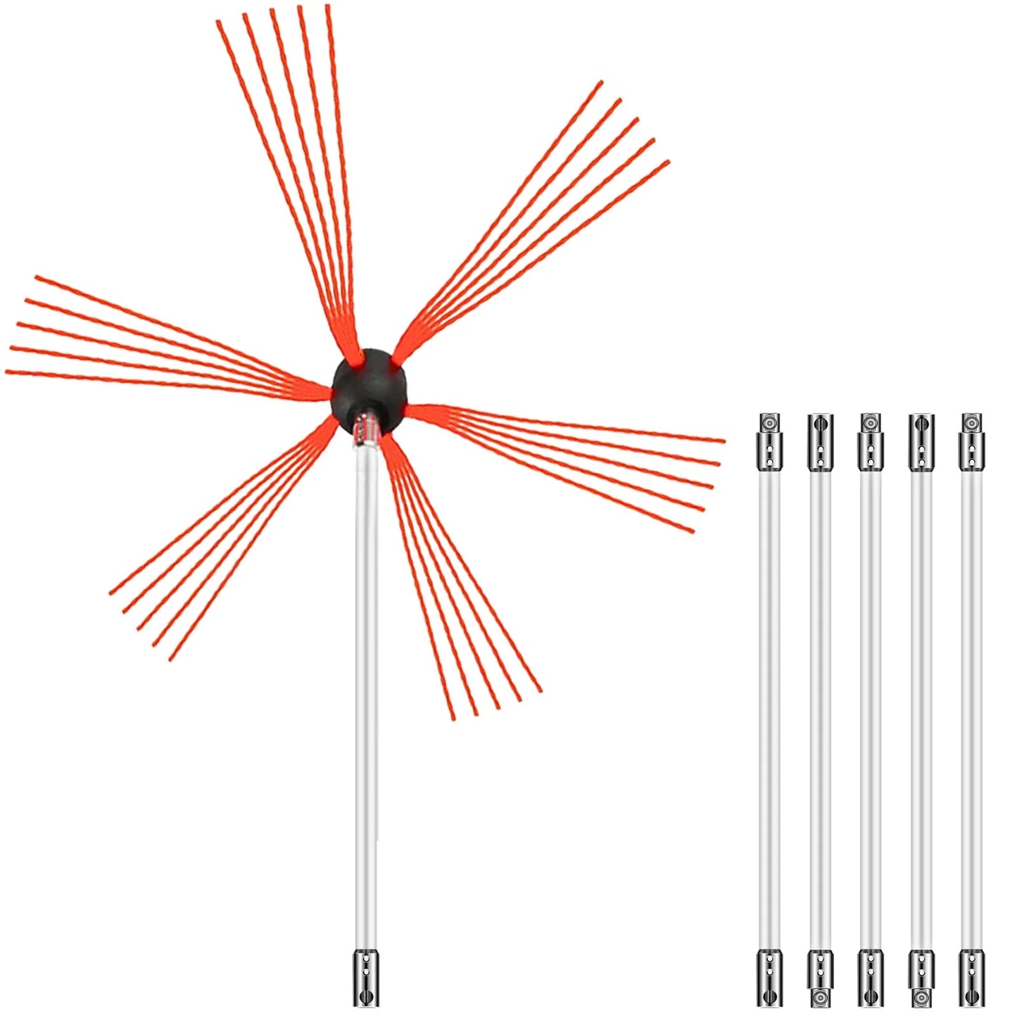 VEVOR Chimney Sweep Kit 20FT Length, Chimney Brush Kit with 6 Nylon Flexible Rods, Rotary Chimney Cleaning Kit Driven by Drill, Chimney Cleaning Tool Kits for Sweeping Fireplace Flue