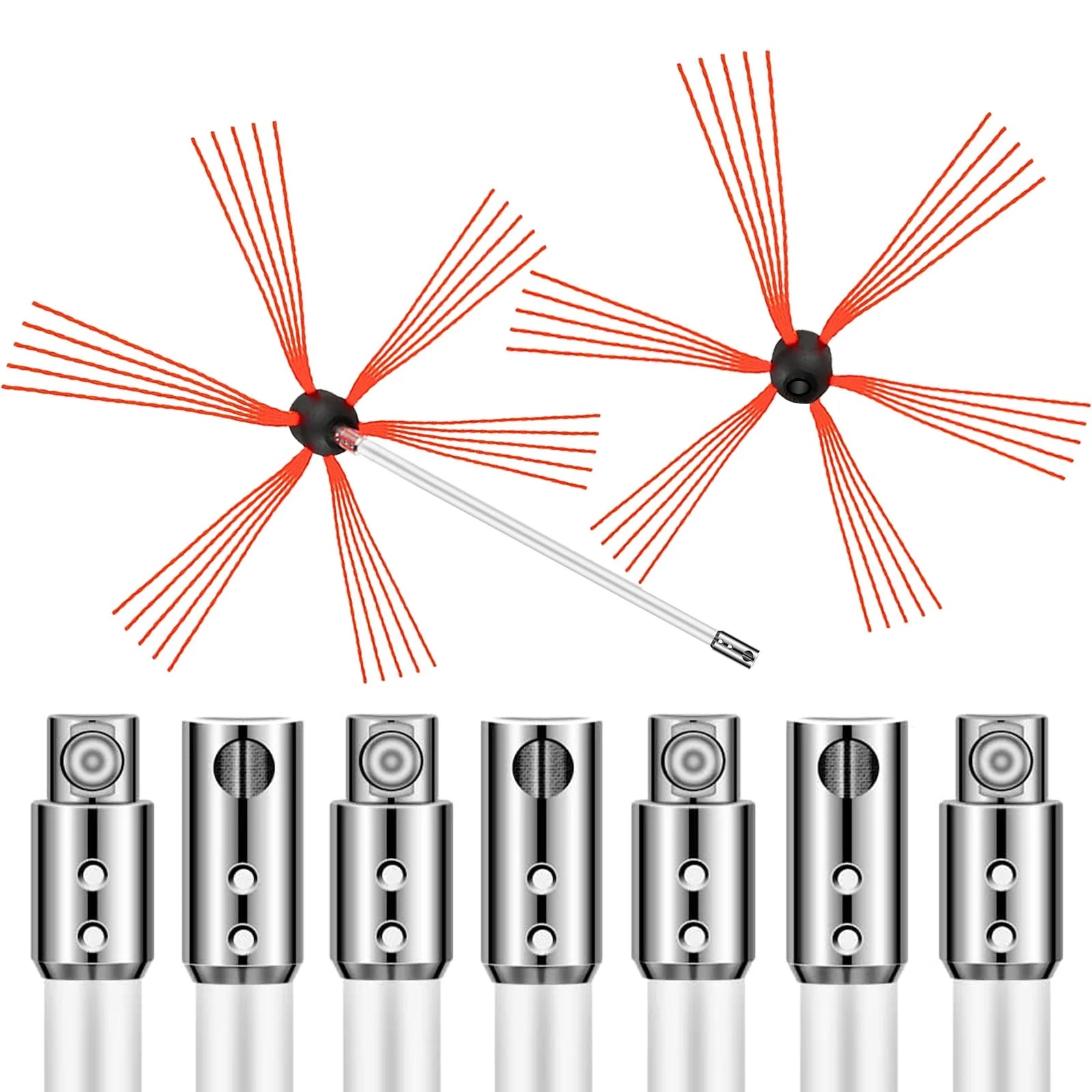 VEVOR Chimney Sweep Kit 26FT Length, Chimney Brush Kit with 8 Nylon Flexible Rods and 2 Brush Head, Rotary Chimney Cleaning Kit Driven by Drill, Chimney Cleaning Tool Kits for Sweeping Fireplace