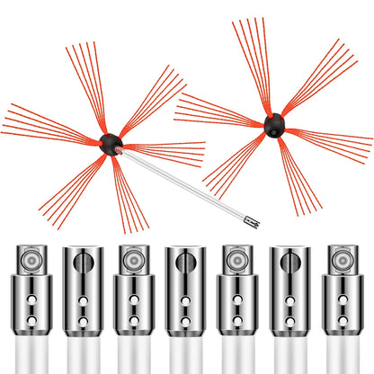 VEVOR Chimney Sweep Kit 26FT Length, Chimney Brush Kit with 8 Nylon Flexible Rods and 2 Brush Head, Rotary Chimney Cleaning Kit Driven by Drill, Chimney Cleaning Tool Kits for Sweeping Fireplace