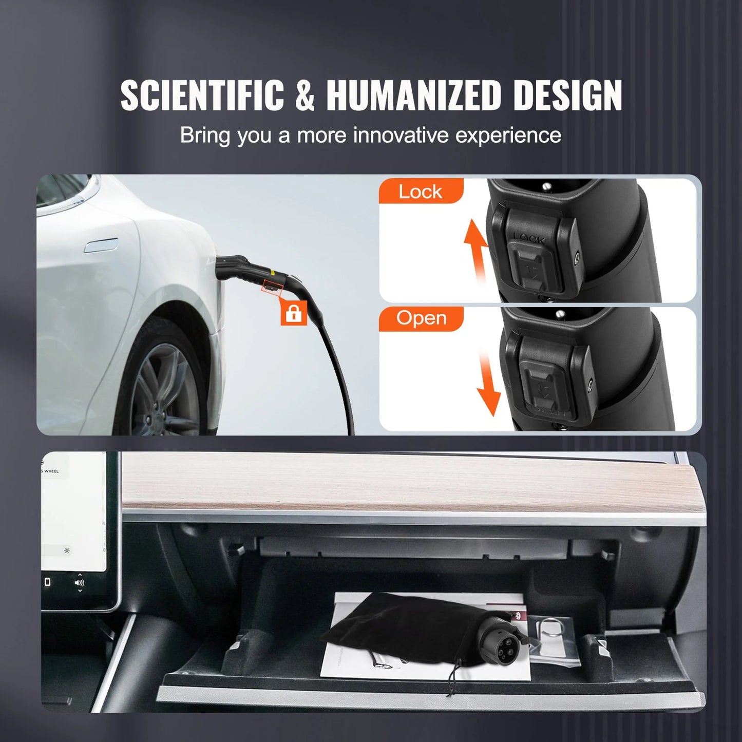 VEVOR Tesla to J1772 Charging Adapter, Max 48 Amp 240V, J1772 Evs Charger Adapter, with IP65 Storage Bag Anti-Drop Lock, for Tesla High Powered Wall Connector, Destination Charger and Mobile Connector