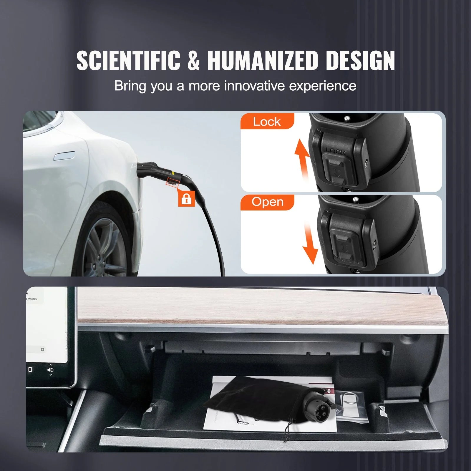 VEVOR Tesla to J1772 Charging Adapter, Max 48 Amp 240V, J1772 Evs Charger Adapter, with IP65 Storage Bag Anti-Drop Lock, for Tesla High Powered Wall Connector, Destination Charger and Mobile Connector