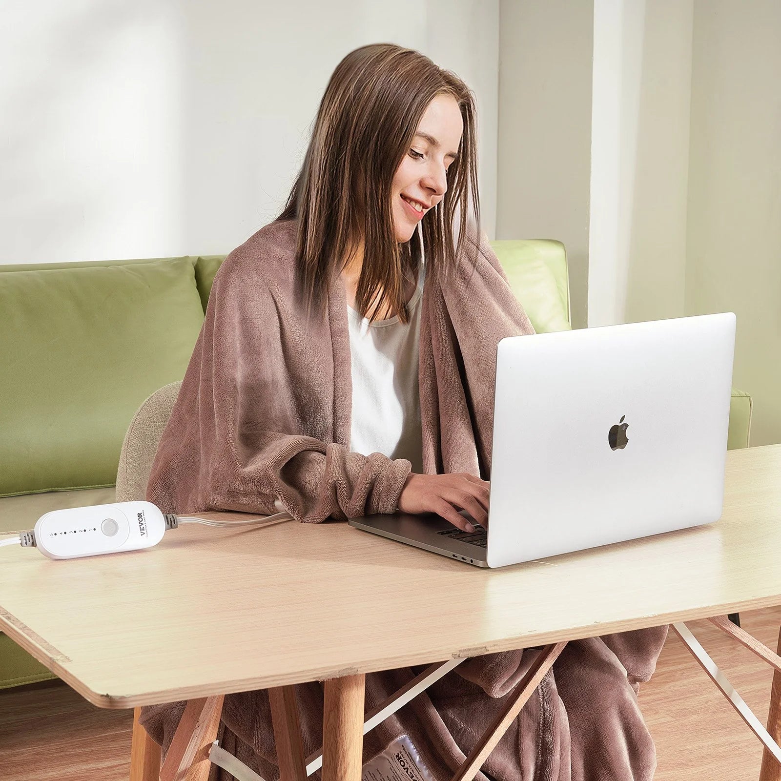 VEVOR Heated Blanket Electric Throw, 84 X 90 Queen Size, Soft Flannel Heating Blanket with 10 Hours Timer Auto-Off & 5 Heating Levels, Dual Control, Machine Washable, ETL & FCC Certification (Beige)