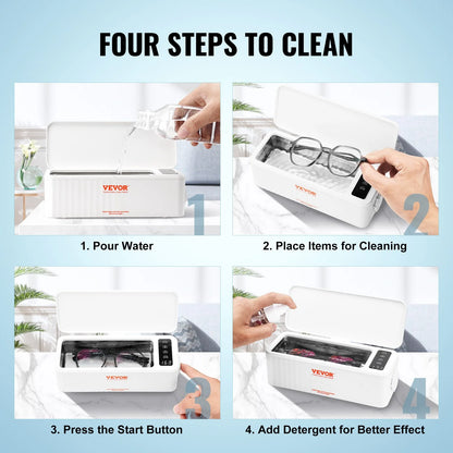 VEVOR Jewelry Cleaner Ultrasonic Machine, Ultrasonic Cleaner Machine 16Oz (470Ml) with 4 Timer Modes, Portable Ultrasonic Jewelry Cleaner with Cleaning Basket for Eyeglasses, Watches, Dentures, Rings