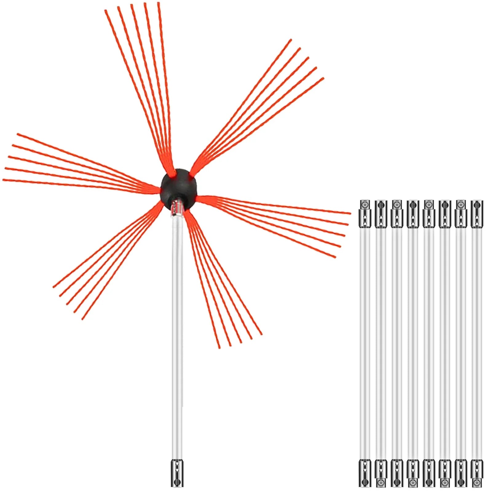 VEVOR Chimney Sweep Kit 30FT Length, Chimney Brush Kit with 9 Nylon Flexible Rods, Rotary Chimney Cleaning Kit Driven by Drill, Chimney Cleaning Tool Kits for Sweeping Fireplace Flue