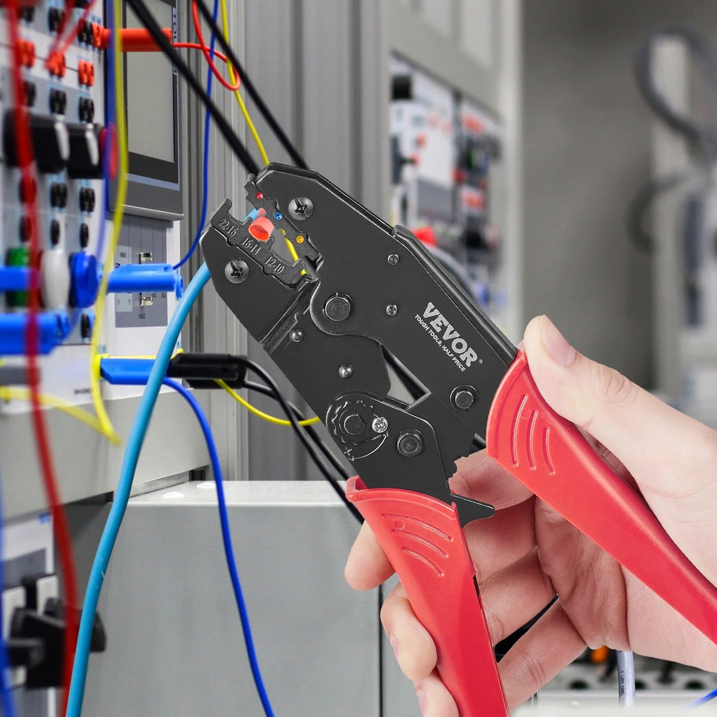 VEVOR Ratcheting Crimping Tool Set for Insulated Electrical Connectors AWG22-10 with Wire Stripper and 210Pcs Heat Shrink Tubes Labor-Saving Ratcheting Wire Crimp Pliers