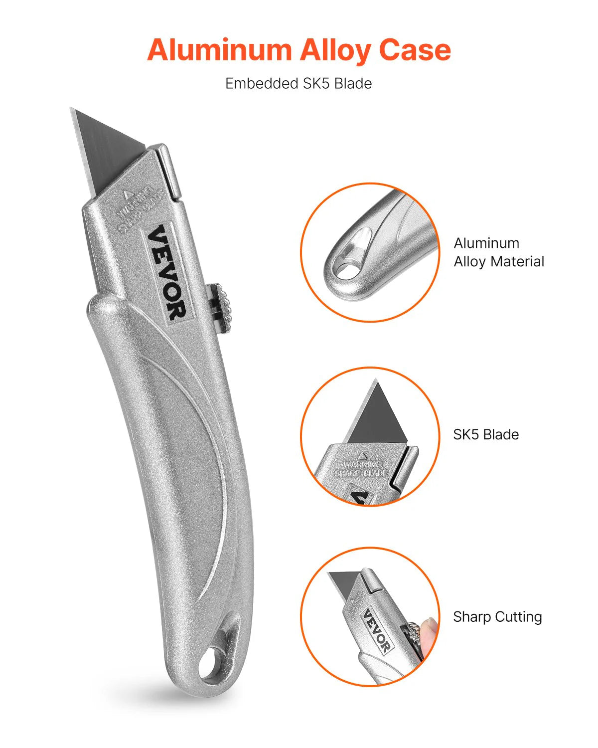 VEVOR Utility Knife Retractable Box Cutter with SK5 Sharp Blades Quick Change