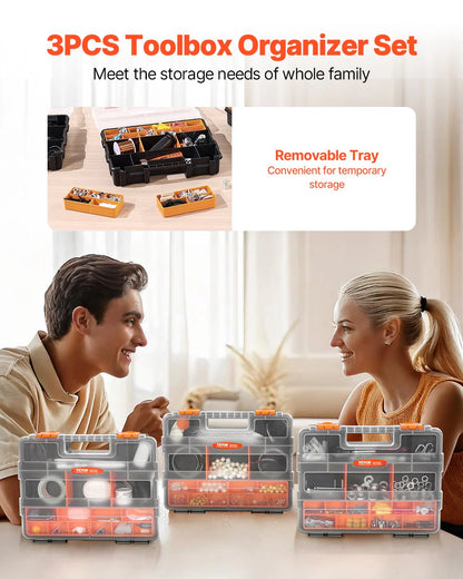 Single Sided£¡3-Pack Small Parts Organizer 21-Compartment Organizer Box with Removable Divider