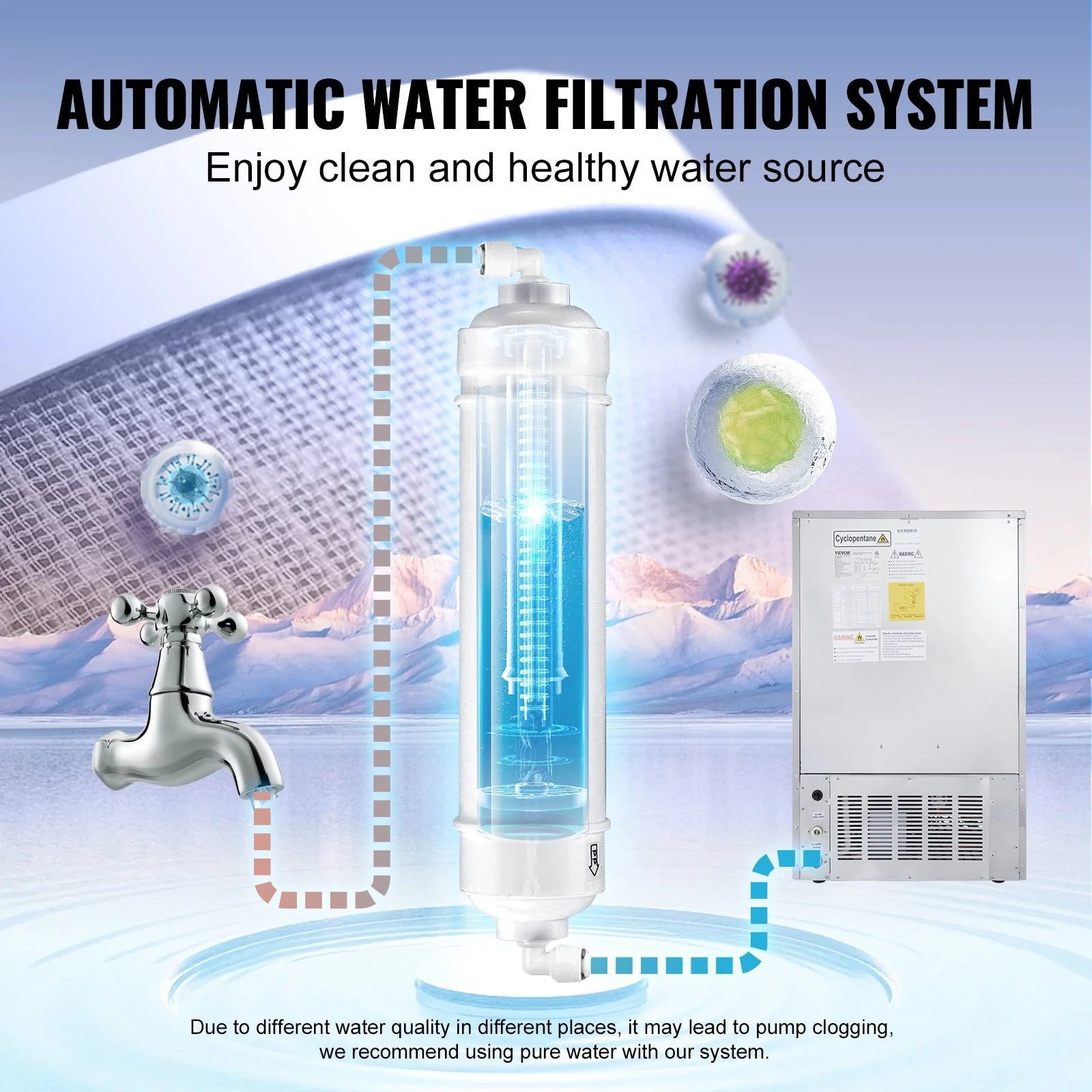 VEVOR Commercial Ice Maker, 265Lbs/24H, Ice Maker Machine, 126 Ice Cubes in 12-15 Minutes, Freestanding Cabinet Ice Maker with 88Lbs Storage Capacity LED Digital Display, for Home Office Restaurant