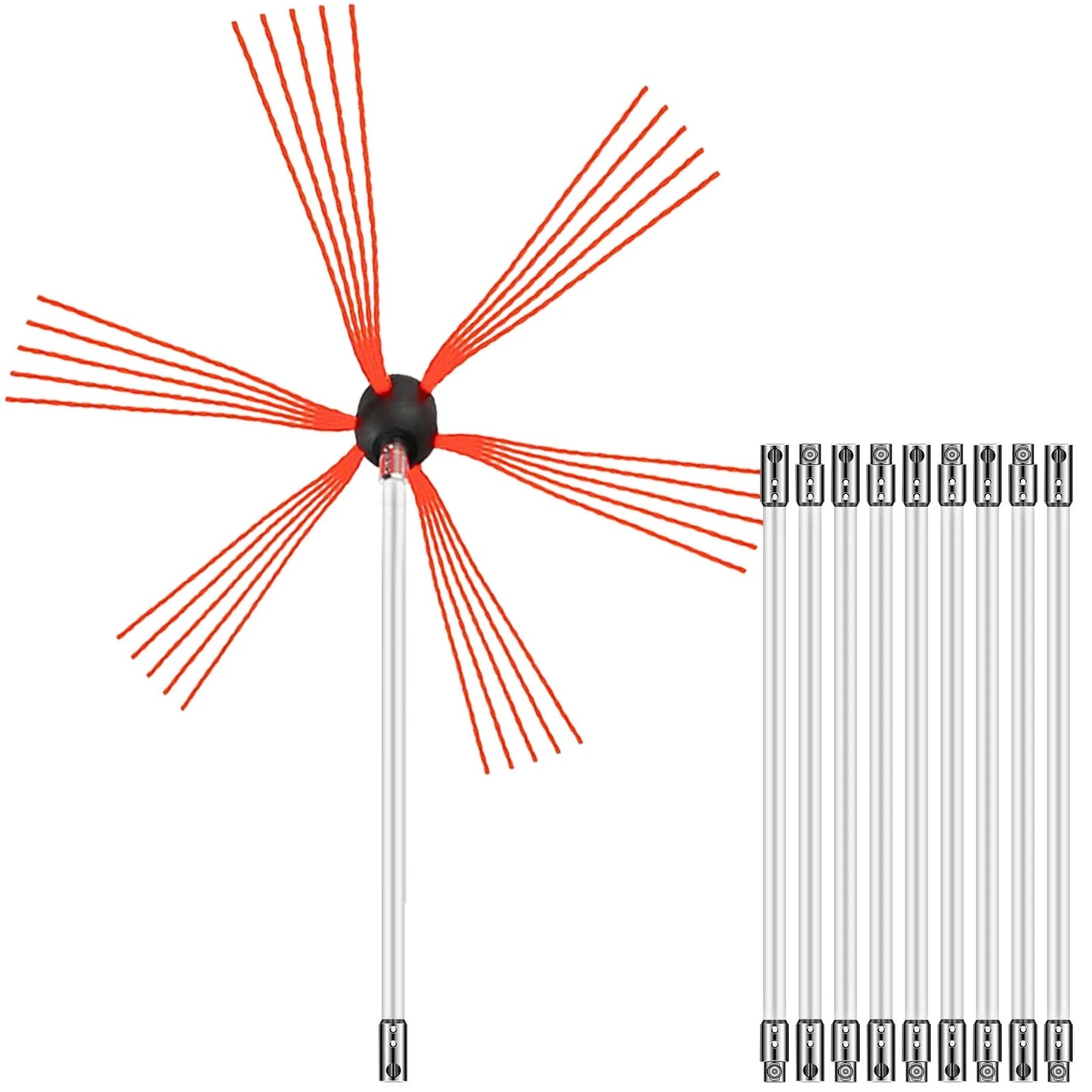 VEVOR Chimney Sweep Kit 33FT Length, Chimney Cleaning Tool Kits with 10 Nylon Flexible Rods, Chimney Brush Kit Driven by Drill for Sweeping Fireplace