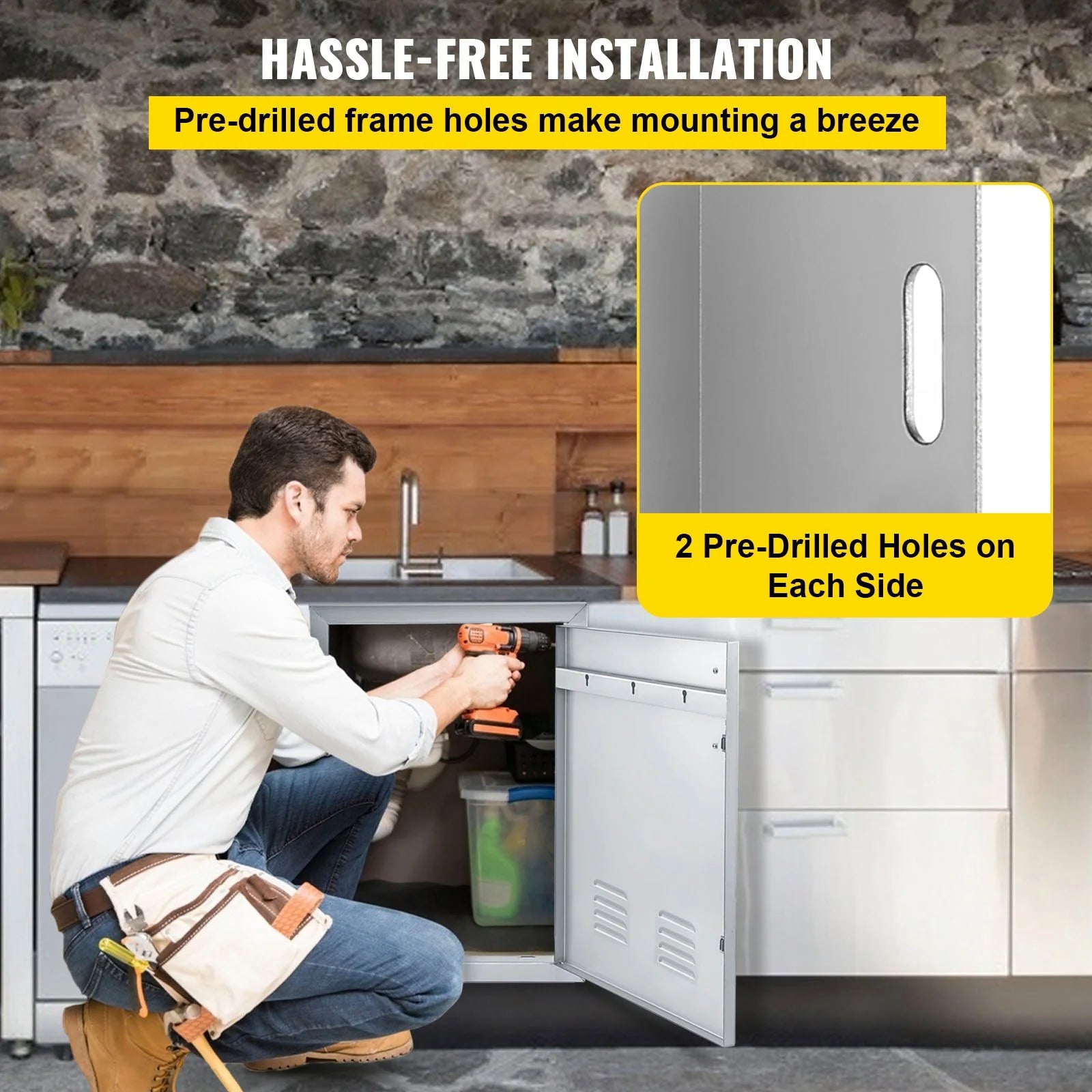 VEVOR Outdoor Kitchen 14W X 20H Inch Wall Construction Stainless Steel Flush Mount for BBQ Island, 14Inch X 20Inch, Single Door with Vents