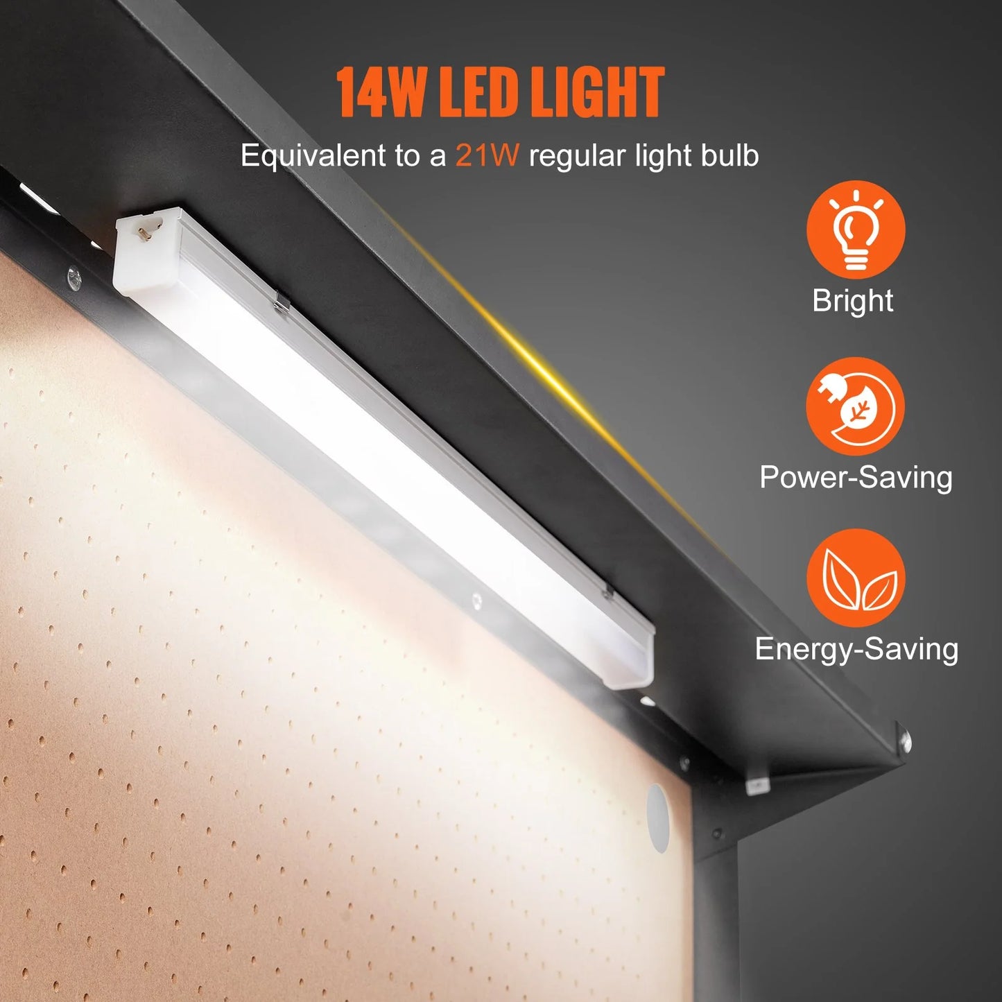 VEVOR Workbench A3 Steel Work Bench for Garage Max. 1500W Heavy Duty Workbench 220Lbs Weight Capacity 0.47 Bench Top Thickness Hardwood Workbench 1.5M Cable 4Xac Outlets 2Xusb Ports 30Xhooks