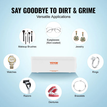 VEVOR Jewelry Cleaner Ultrasonic Machine, Ultrasonic Cleaner Machine 16Oz (470Ml) with 4 Timer Modes, Portable Ultrasonic Jewelry Cleaner with Cleaning Basket for Eyeglasses, Watches, Dentures, Rings