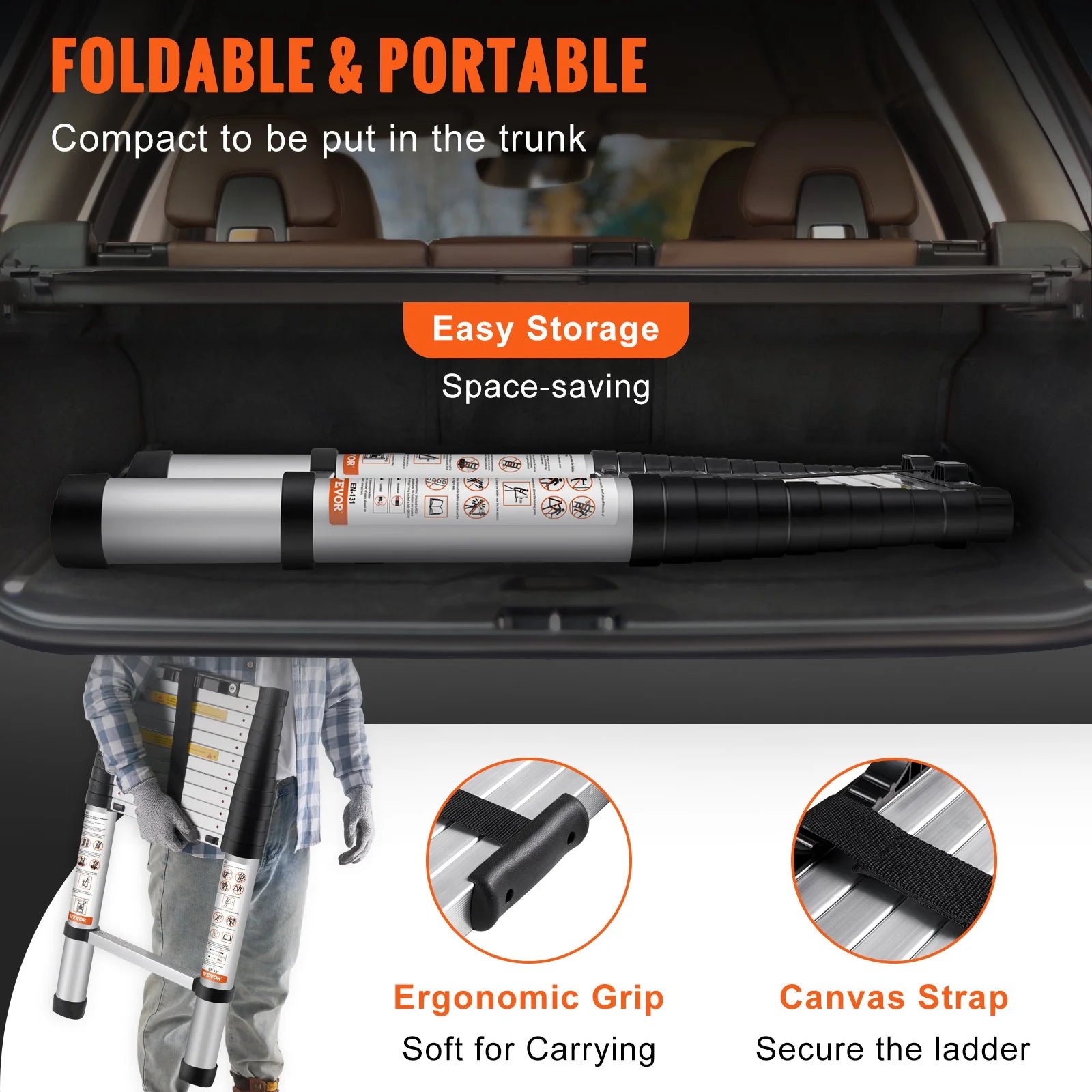 VEVOR Telescoping Ladder Aluminum Extension Step 12.5 Ft Multi-Purpose Portable