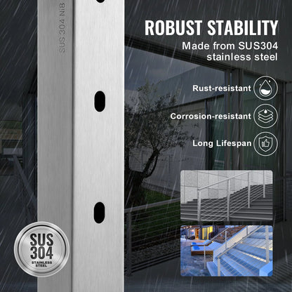 VEVOR Cable Railing Post Level Deck Stair Post 36 X 0.98 X 1.97 Cable Handrail Post Stainless Steel Wire Drawing Deck Railing Pre-Drilled Pickets with Mounting Bracket Stair Railing Kit Silver