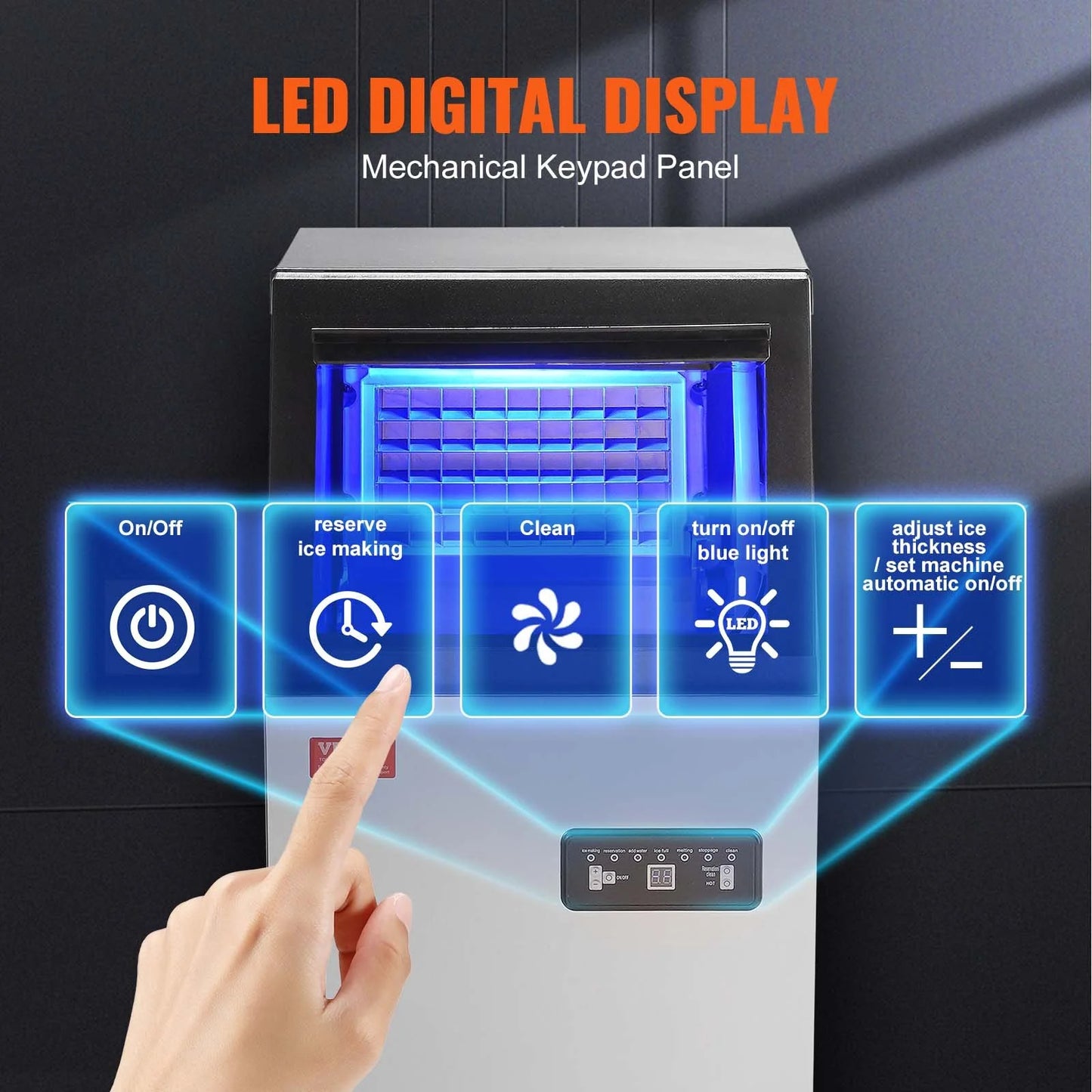 VEVOR Commercial Ice Maker, 80Lbs/24H, Ice Maker Machine, 40 Ice Cubes in 12-15 Minutes, Freestanding Cabinet Ice Maker with 27.5Lbs Storage Capacity LED Digital Display, for Bar Home Office Restaurant