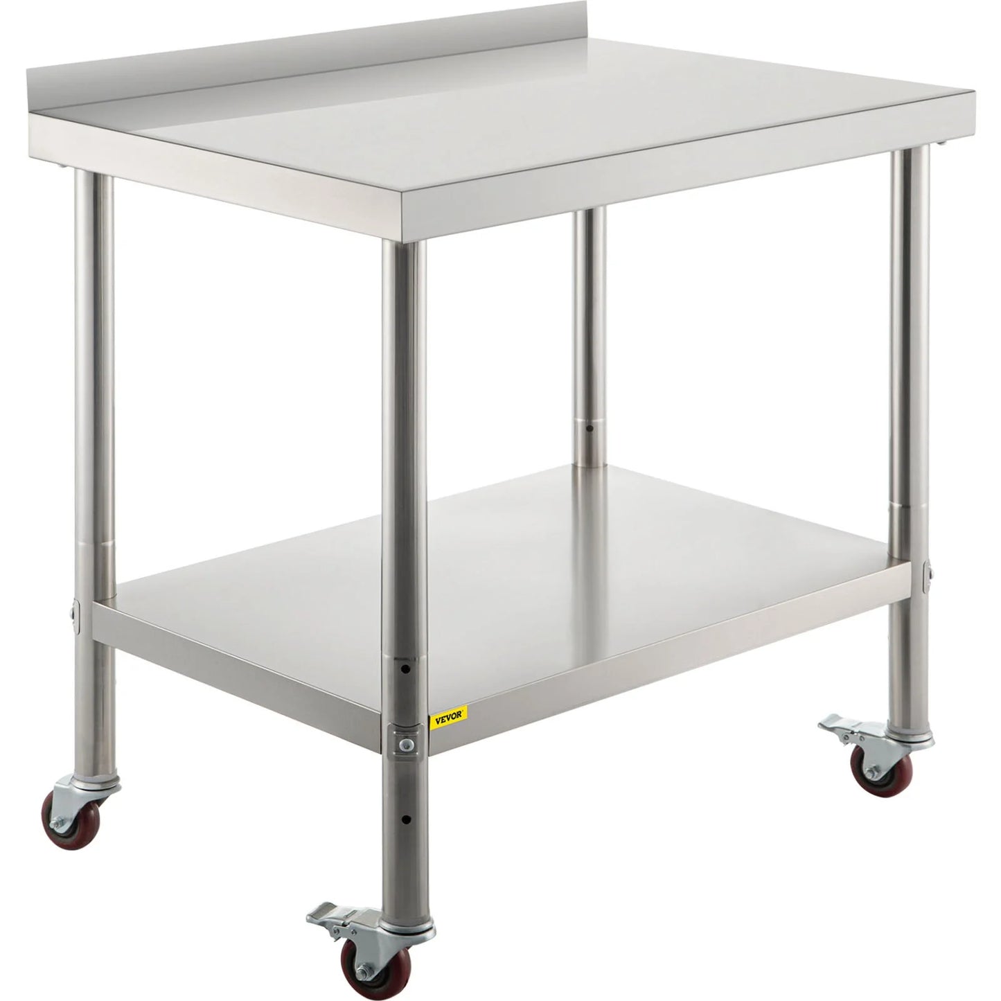 VEVOR Stainless Steel Prep Table, 36 X 24 X 35 Inch, 440Lbs Load Capacity Heavy Duty Metal Worktable with Backsplash Adjustable Undershelf & 4 Casters, Commercial Workstation for Kitchen Restaurant