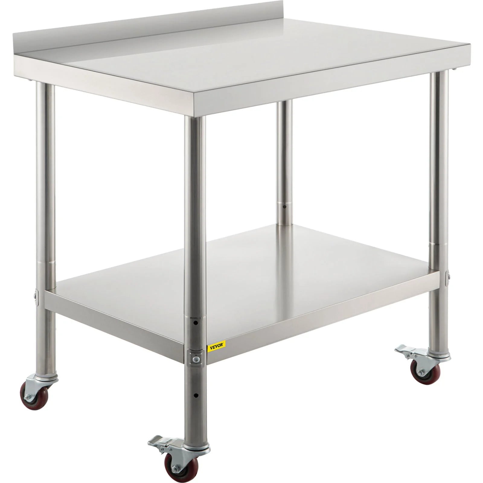 VEVOR Stainless Steel Prep Table, 36 X 24 X 35 Inch, 440Lbs Load Capacity Heavy Duty Metal Worktable with Backsplash Adjustable Undershelf & 4 Casters, Commercial Workstation for Kitchen Restaurant