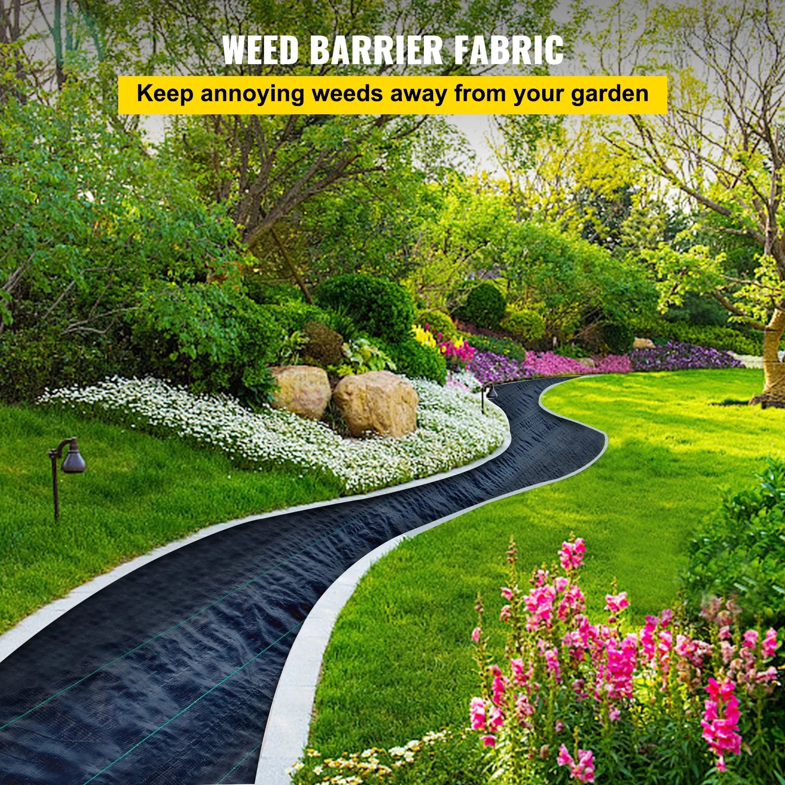VEVOR Weed Barrier Landscape Fabric, 6 X 250 Ft, 4.1 Oz Premium Woven Ground Cover, Heavy Duty PP Material & Easy Setup, Weed Control for Outdoor Garden, Lawn, Driveway, Black