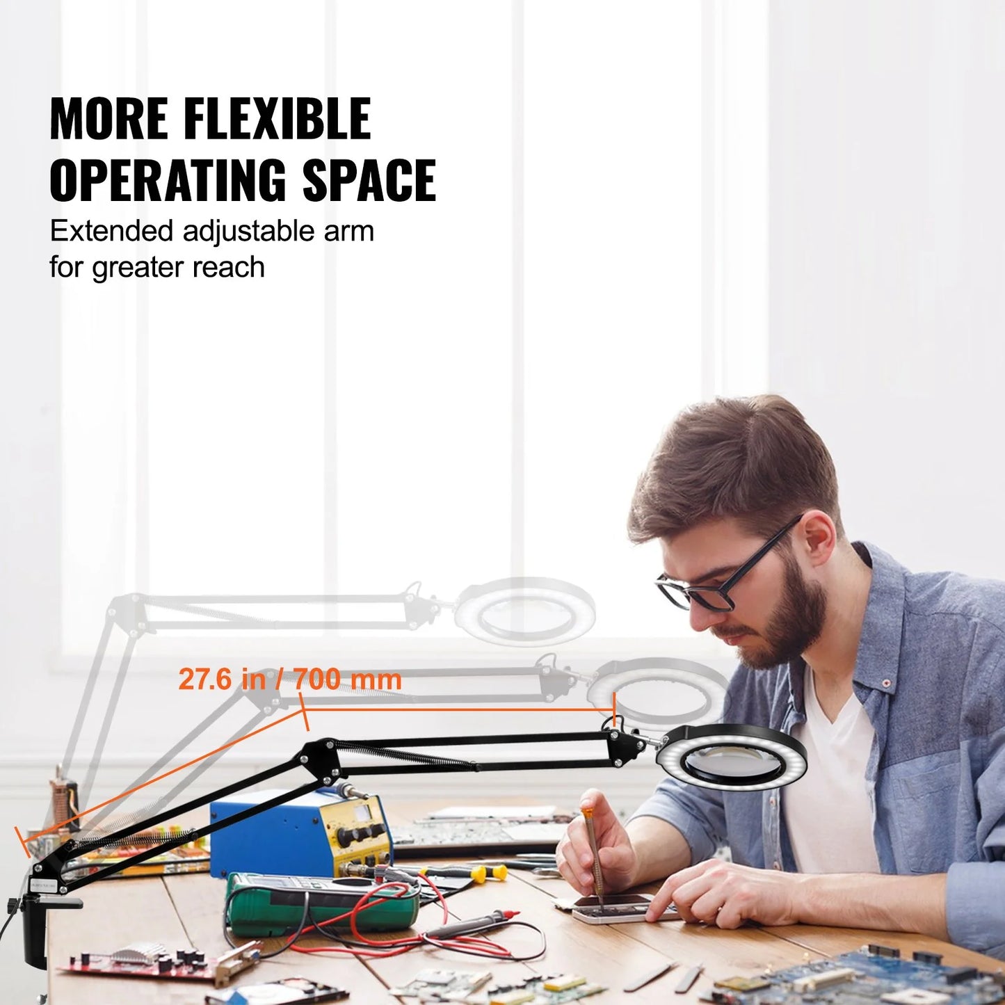 VEVOR Magnifying Glass with Light and Stand, 5X Magnifying Lamp, 4.3 Glass Lens, Base and Clamp 2-In-1 Desk Magnifier with Light, 64 LED Lights 5 Color Modes, for Close Work Reading Repair Crafts