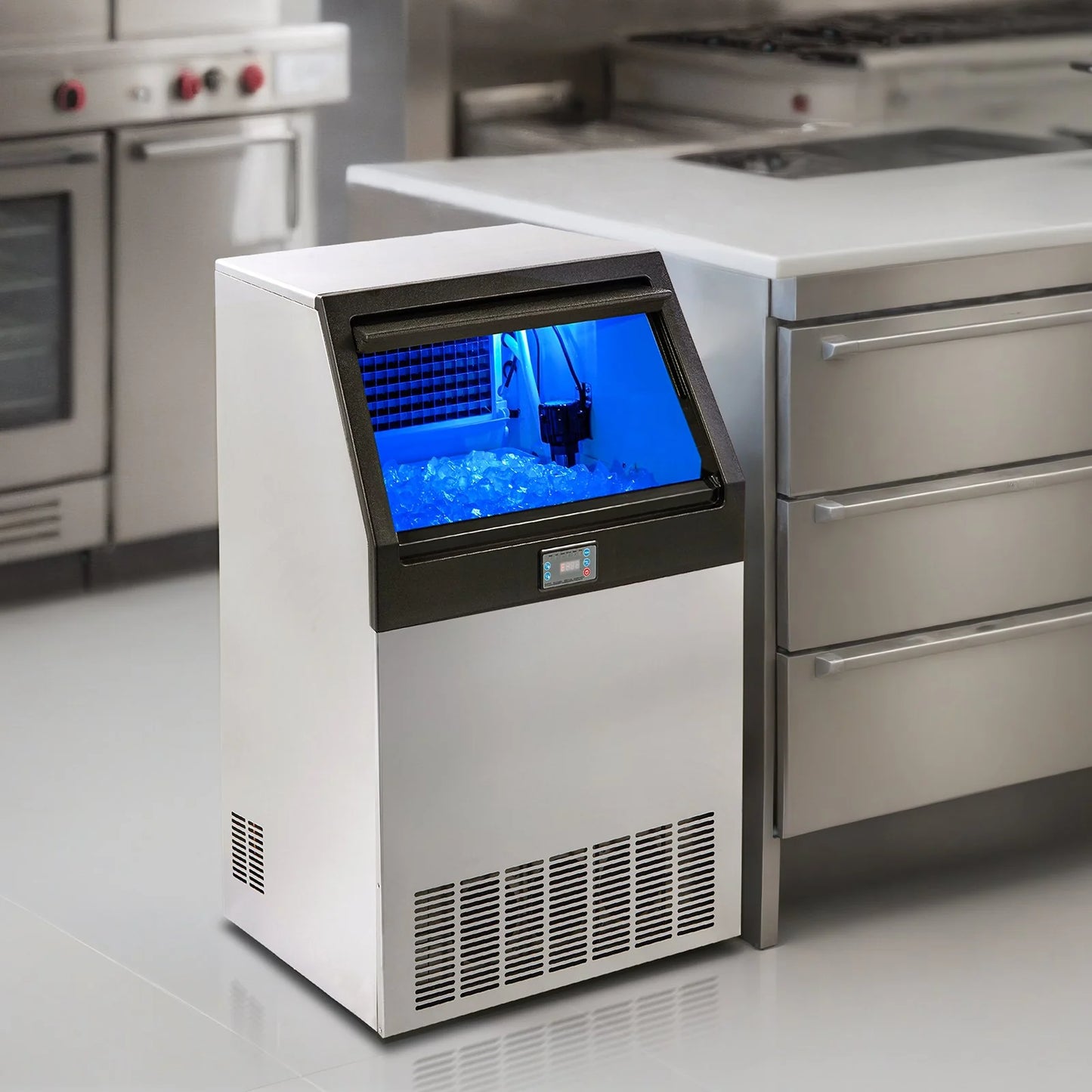 VEVOR Commercial Ice Maker, 265Lbs/24H, Ice Maker Machine, 126 Ice Cubes in 12-15 Minutes, Freestanding Cabinet Ice Maker with 88Lbs Storage Capacity LED Digital Display, for Home Office Restaurant