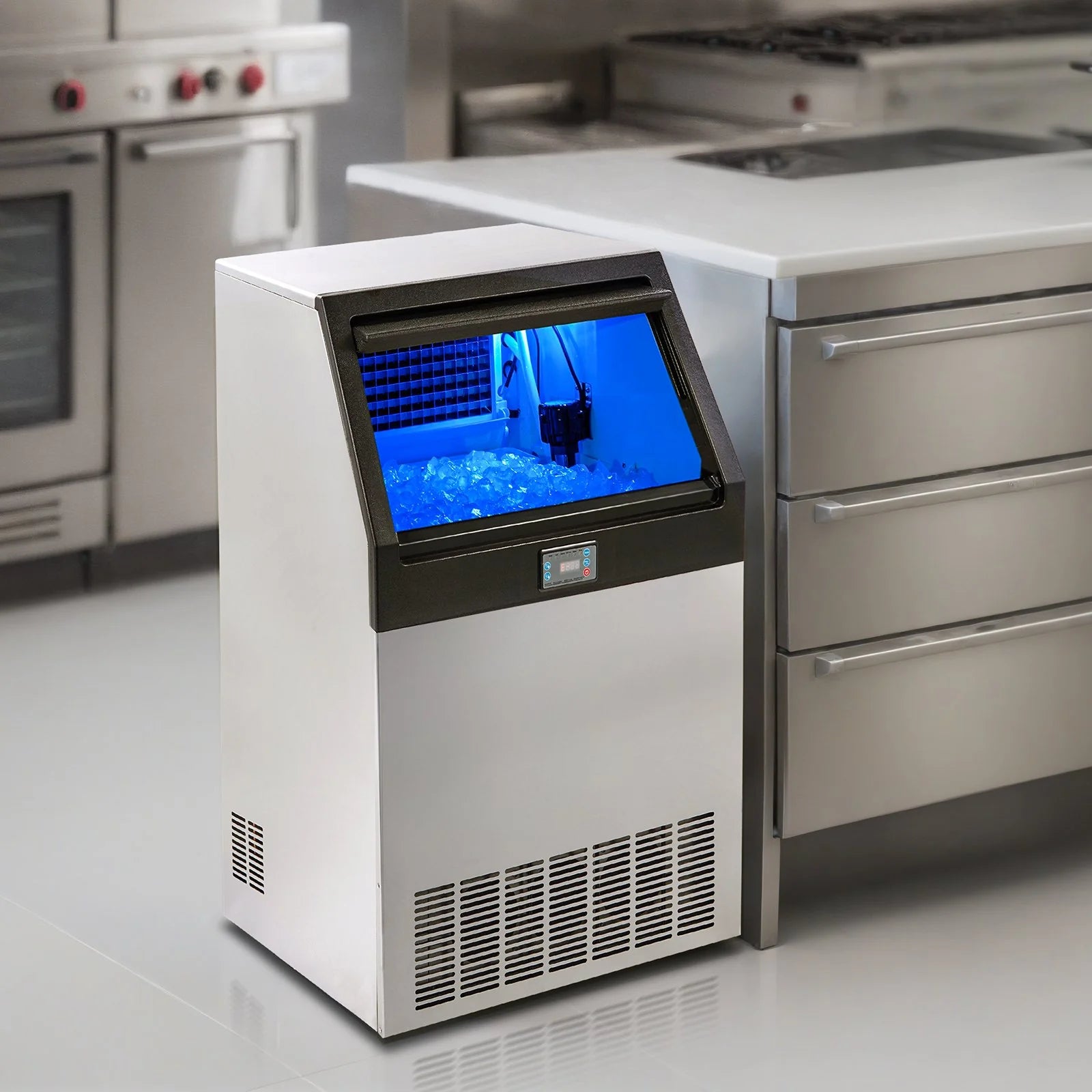 VEVOR Commercial Ice Maker, 265Lbs/24H, Ice Maker Machine, 126 Ice Cubes in 12-15 Minutes, Freestanding Cabinet Ice Maker with 88Lbs Storage Capacity LED Digital Display, for Home Office Restaurant