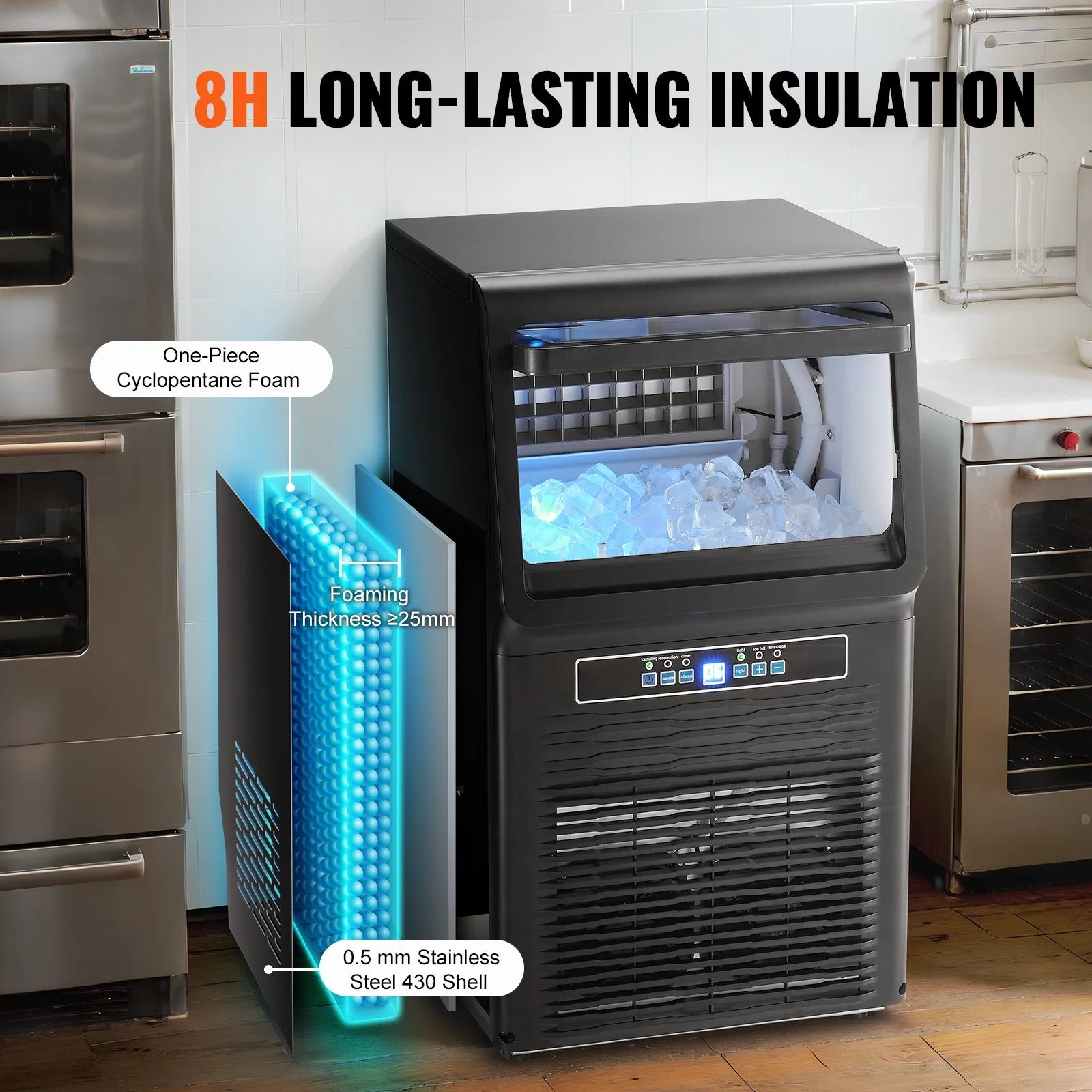 VEVOR Commercial Ice Maker, 70Lbs/24H, Ice Maker Machine, 36 Ice Cubes in 12-15 Minutes, Freestanding Cabinet Ice Maker with 11Lbs Storage Capacity LED Digital Display, for Bar Home Office Restaurant