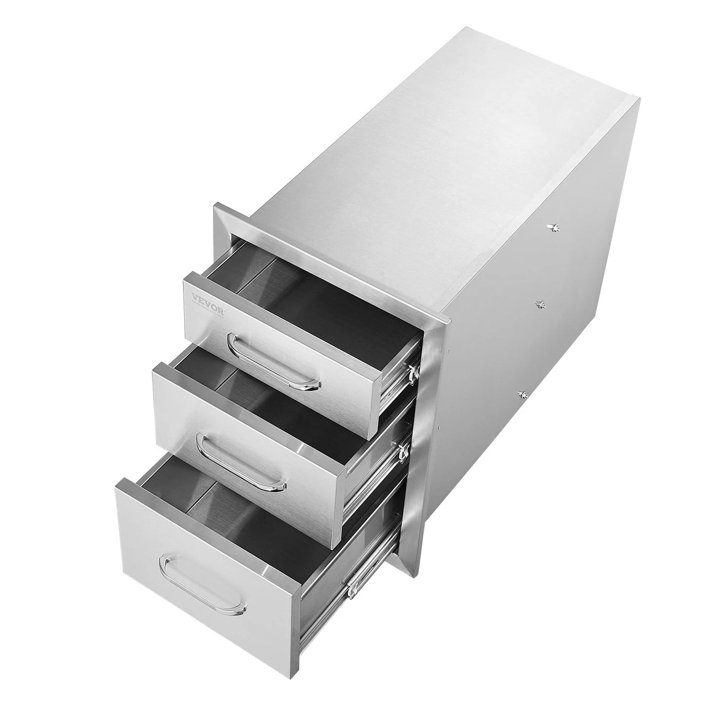 VEVOR Outdoor Kitchen Drawers 14 W X 20.3 H X 23 D, Flush Mount Triple Access BBQ Drawers Stainless Steel with Handle, BBQ Island Drawers for Outdoor Kitchens or Patio Grill Station