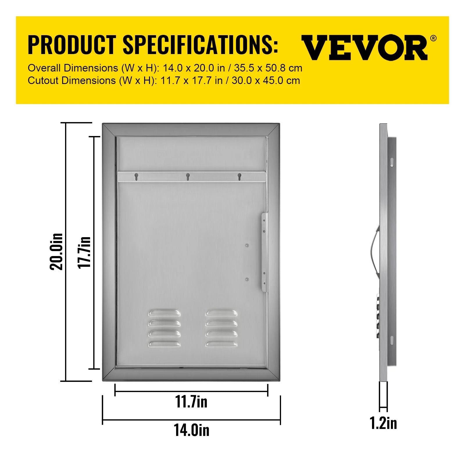 VEVOR Outdoor Kitchen 14W X 20H Inch Wall Construction Stainless Steel Flush Mount for BBQ Island, 14Inch X 20Inch, Single Door with Vents