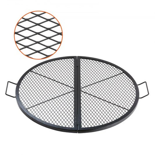 VEVOR X-Marks Fire Pit Grill Grate, Foldable round Cooking Grate, Heavy Duty Steel Campfire BBQ Grill Grid with Handle and Support X Wire, Portable Camping Cookware for outside Party, 36 Inch Black