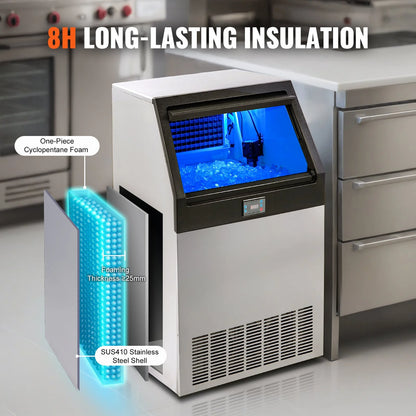 VEVOR Commercial Ice Maker, 265Lbs/24H, Ice Maker Machine, 126 Ice Cubes in 12-15 Minutes, Freestanding Cabinet Ice Maker with 88Lbs Storage Capacity LED Digital Display, for Home Office Restaurant