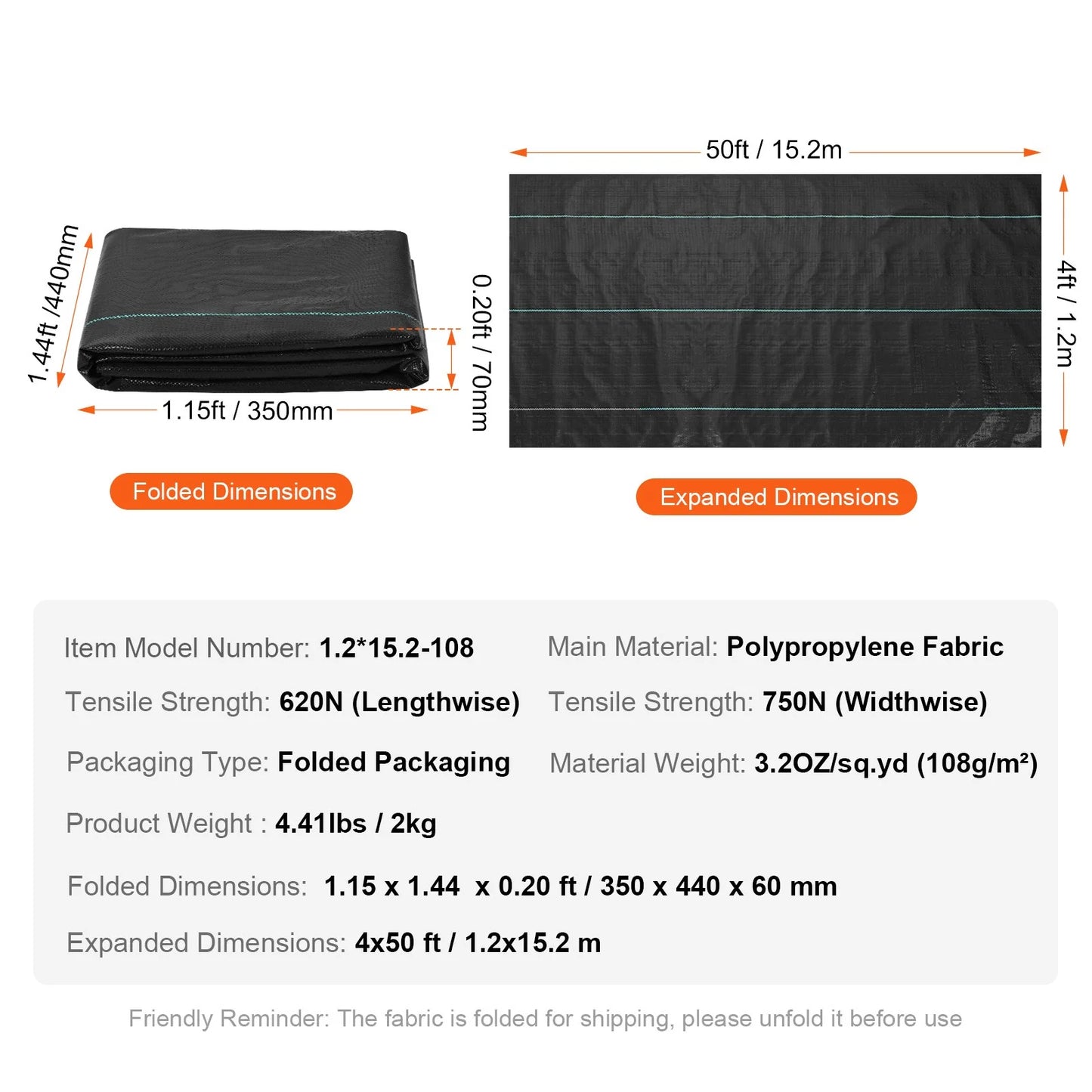VEVOR Weed Barrier Landscape Fabric 4*50FT Heavy Duty Woven PP Weed Control Mat