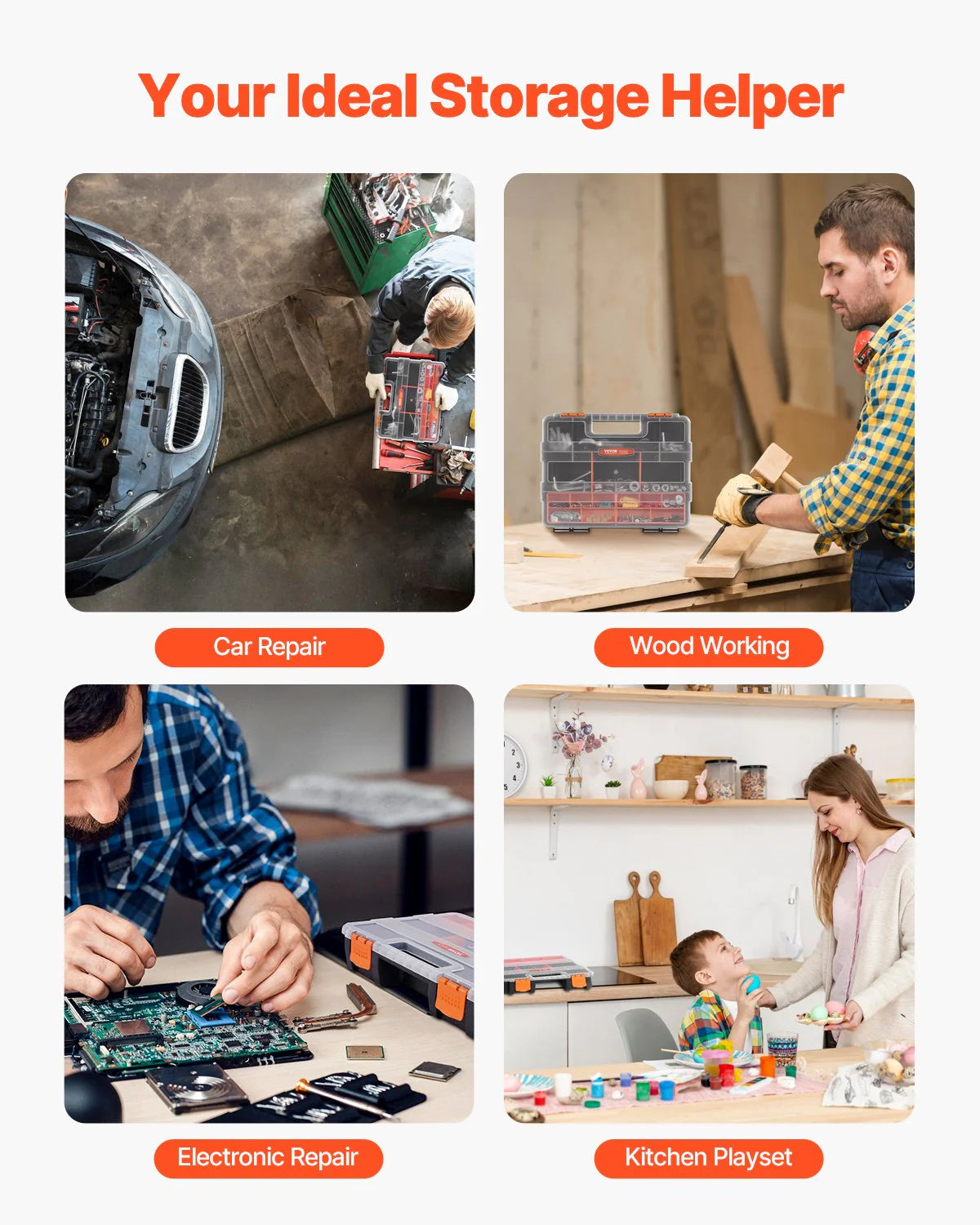 Single Sided£¡3-Pack Small Parts Organizer 21-Compartment Organizer Box with Removable Divider