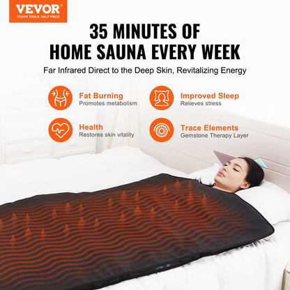 VEVOR Sauna Blanket for Detoxification, Portable Far Infrared Sauna for Home, PU Sauna Bag W/ Therapy Stones & Carbon Fiber Heating, 1-6 Level Adjustable Temp 95-185¨H, 1-60 Minutes Timer, 75 X 35In