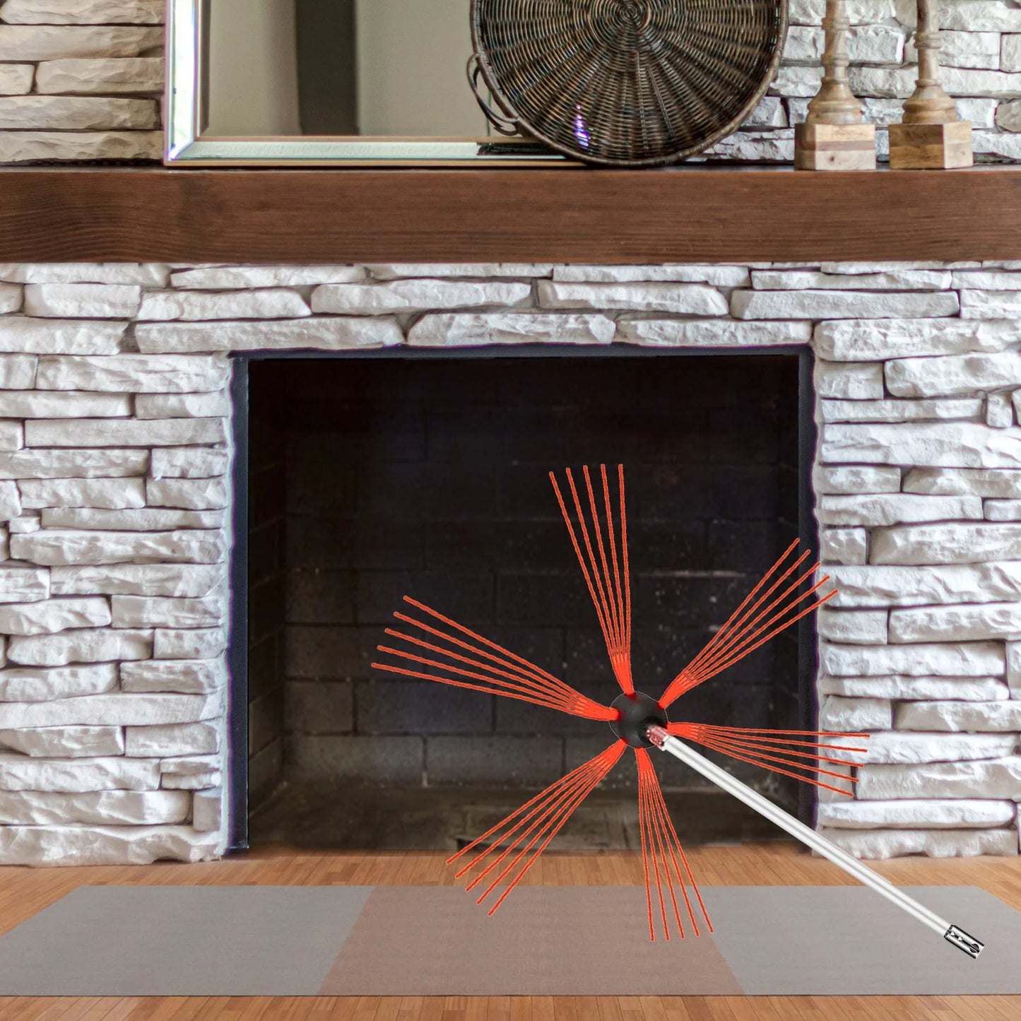 VEVOR Chimney Sweep Kit 26FT Length, Chimney Brush Kit with 8 Nylon Flexible Rods and 2 Brush Head, Rotary Chimney Cleaning Kit Driven by Drill, Chimney Cleaning Tool Kits for Sweeping Fireplace