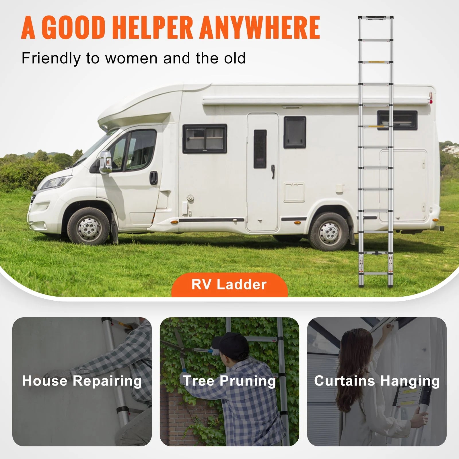 VEVOR Telescoping Ladder Aluminum Extension Step 12.5 Ft Multi-Purpose Portable