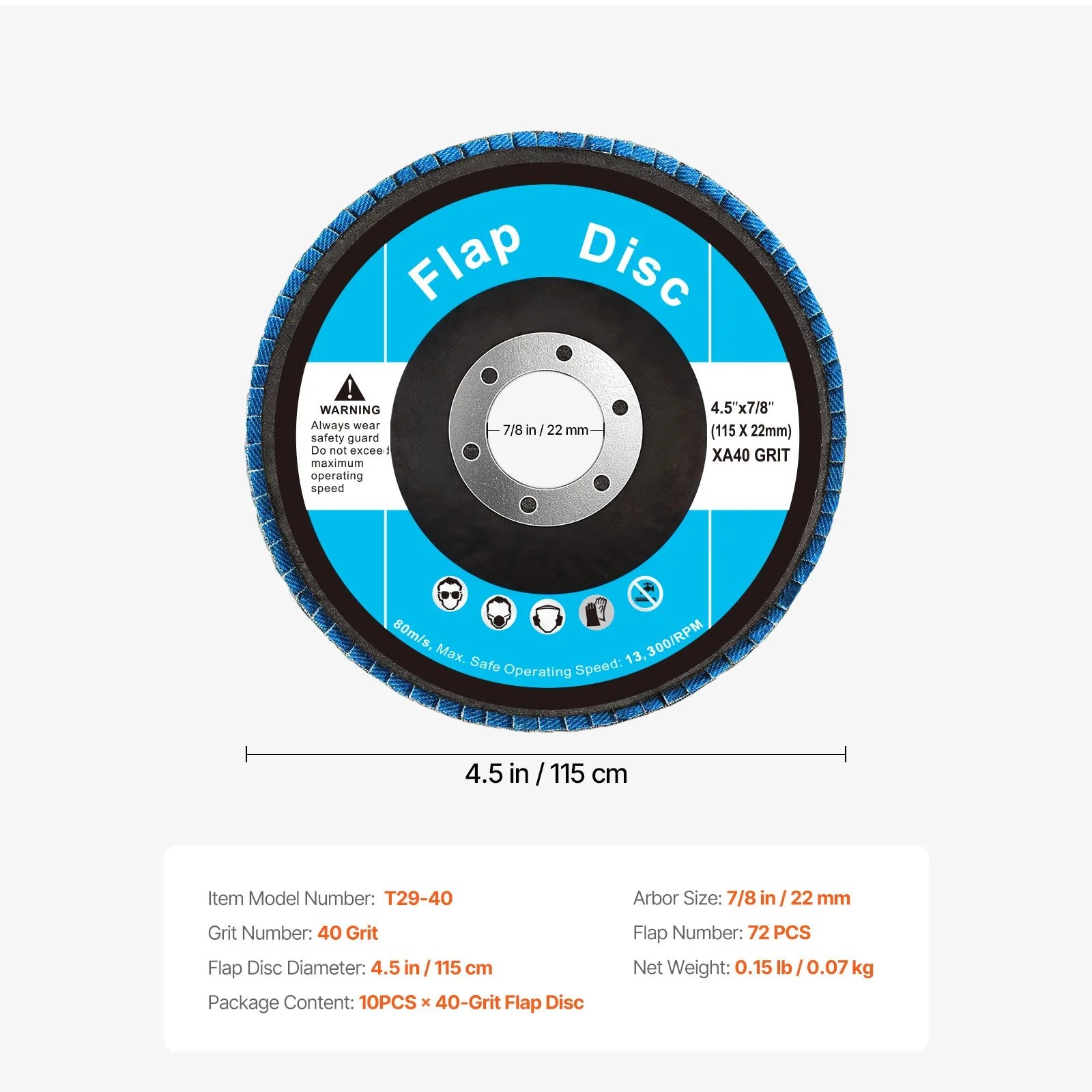 VEVOR Flap Discs 4-1/2 X 7/8 Sanding Disc for Angle Grinder 40 Grit 10 Packs